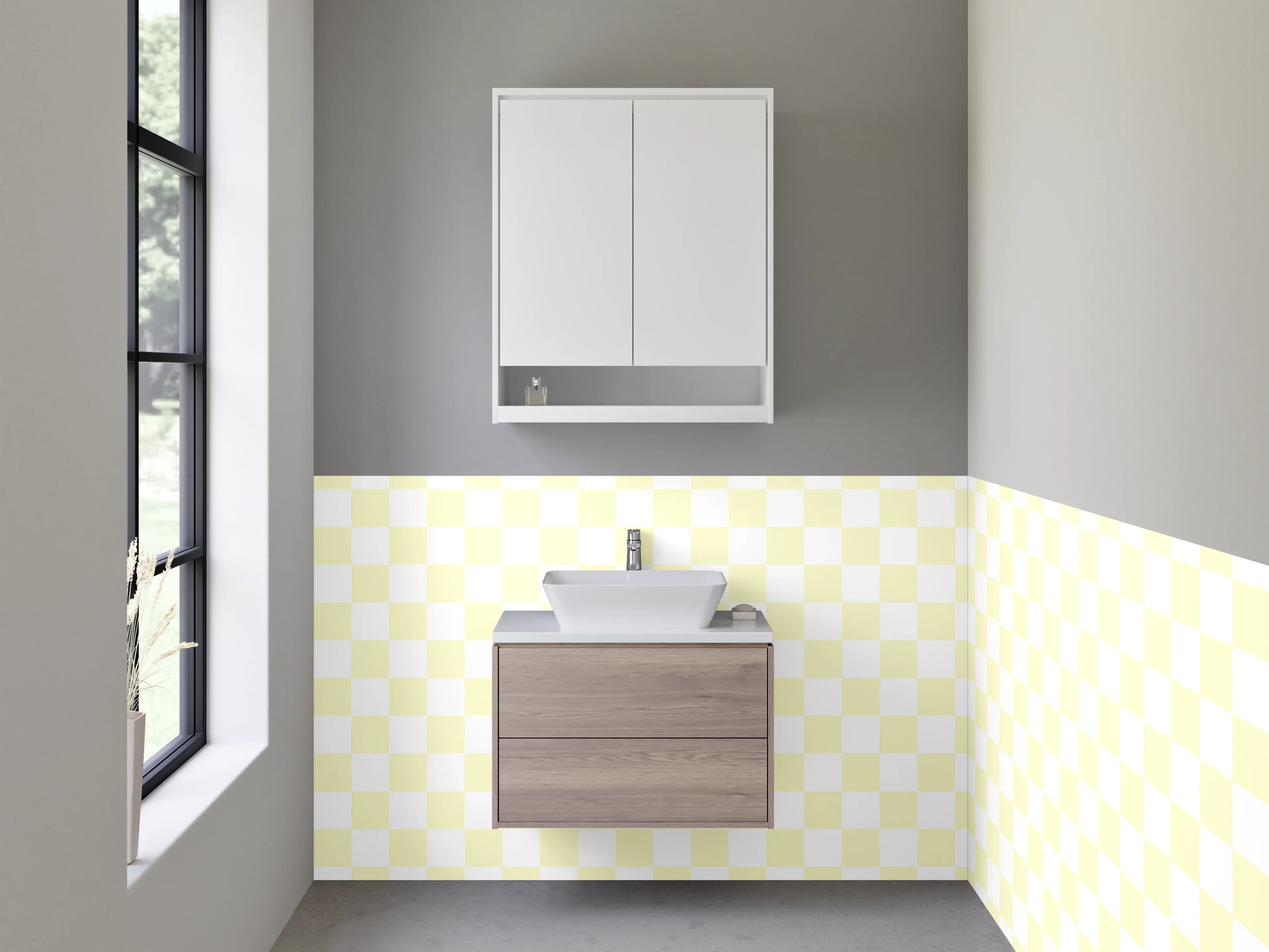 Waschbecken-Rückwand - Kariertes Kachelmuster Weiß Beige