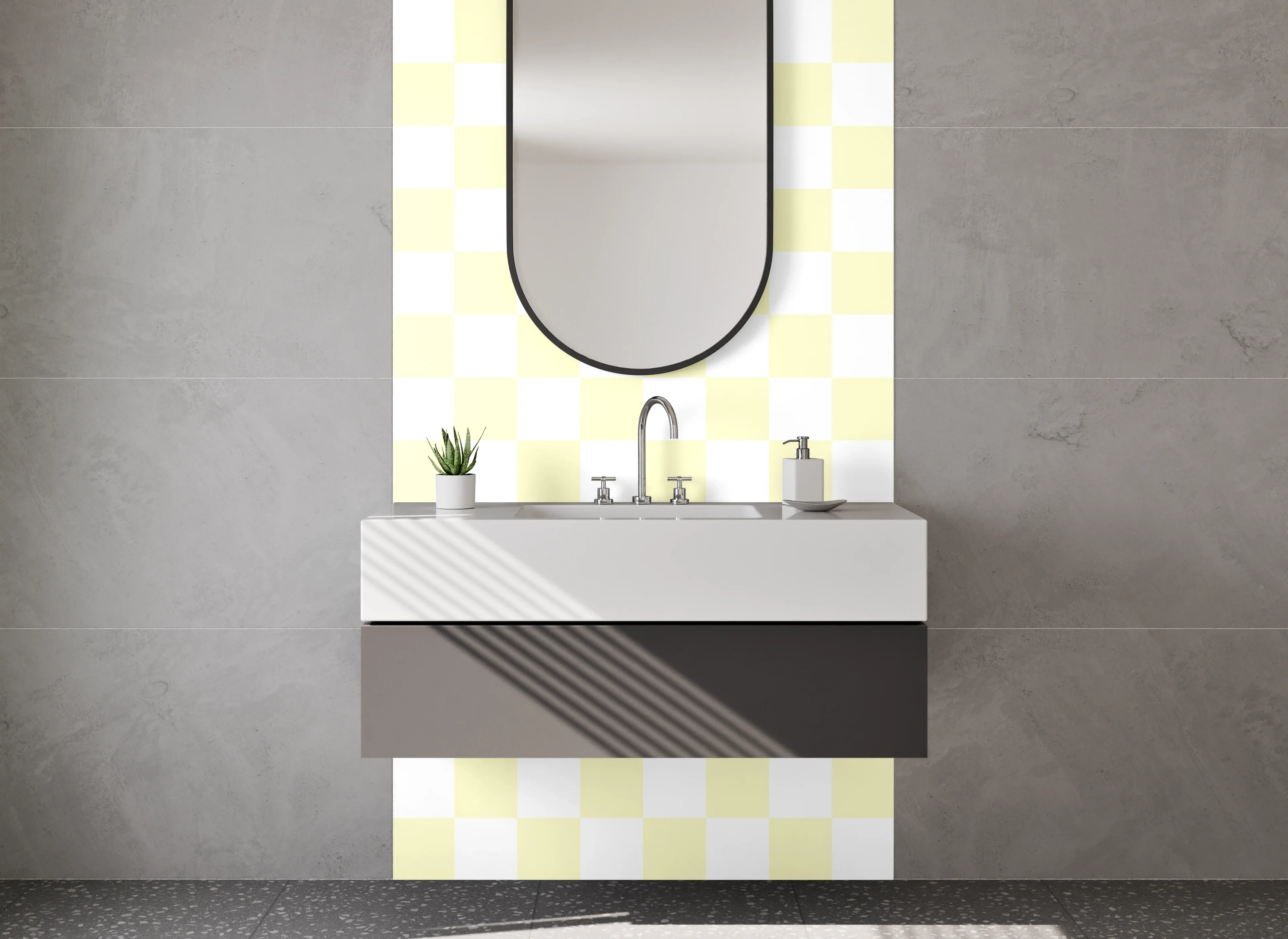 Waschbecken-Rückwand - Kariertes Kachelmuster Weiß Beige