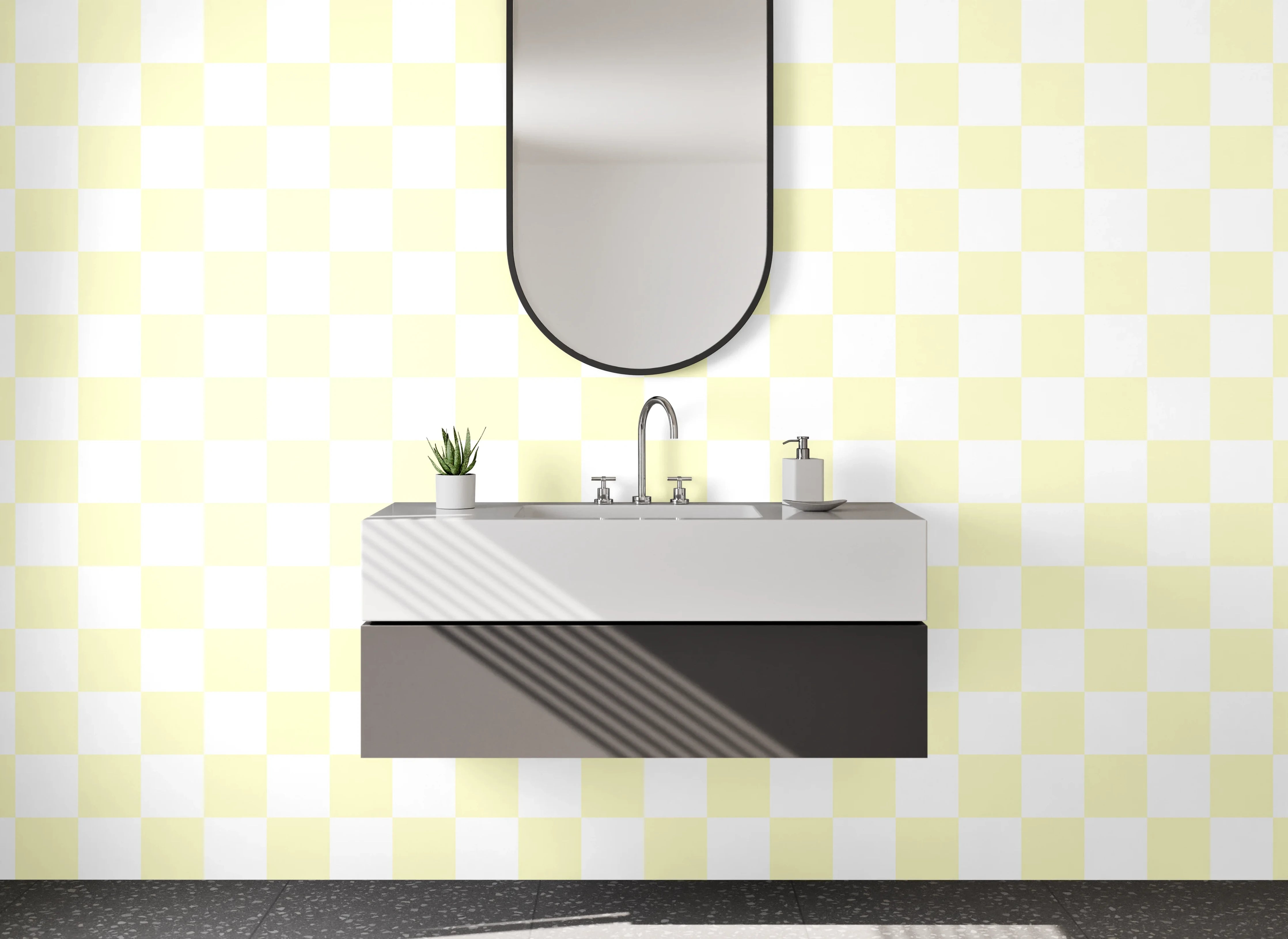 Waschbecken-Rückwand - Kariertes Kachelmuster Weiß Beige