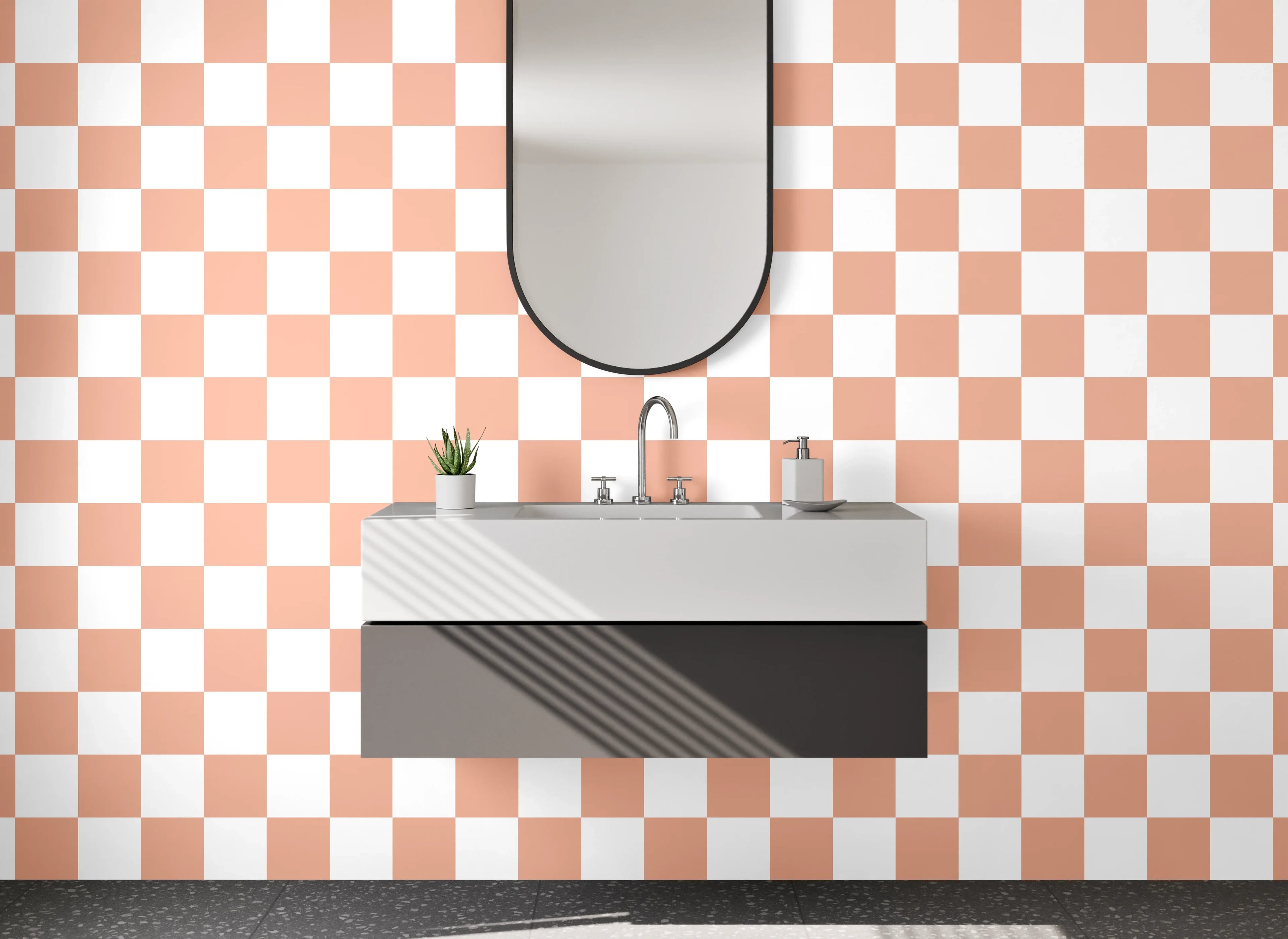 Waschbecken-Rückwand - Kariertes Retro-Muster Orange Weiß