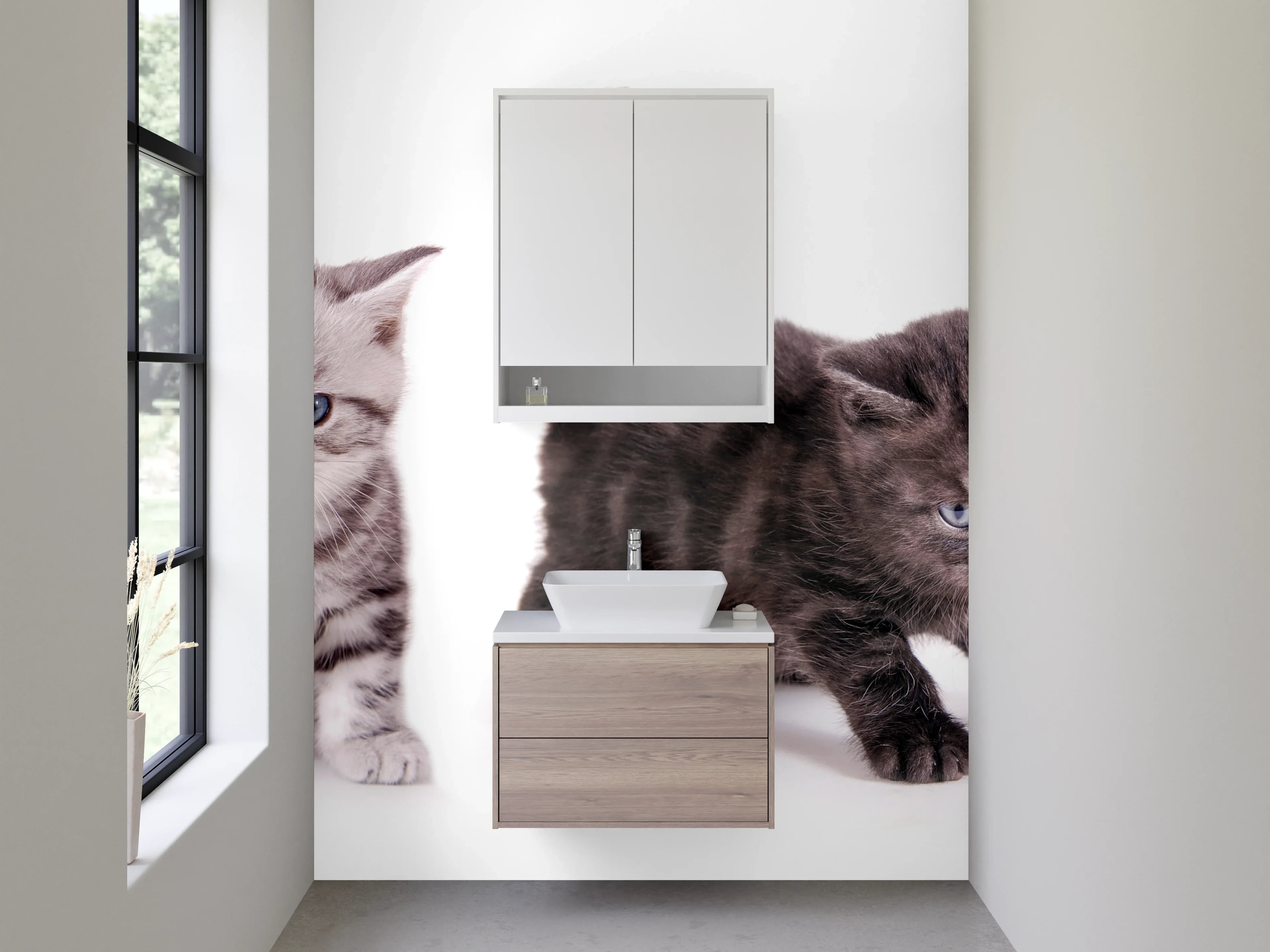 Waschbecken-Rückwand - Katzenbabys auf Weiß – Fotokunst