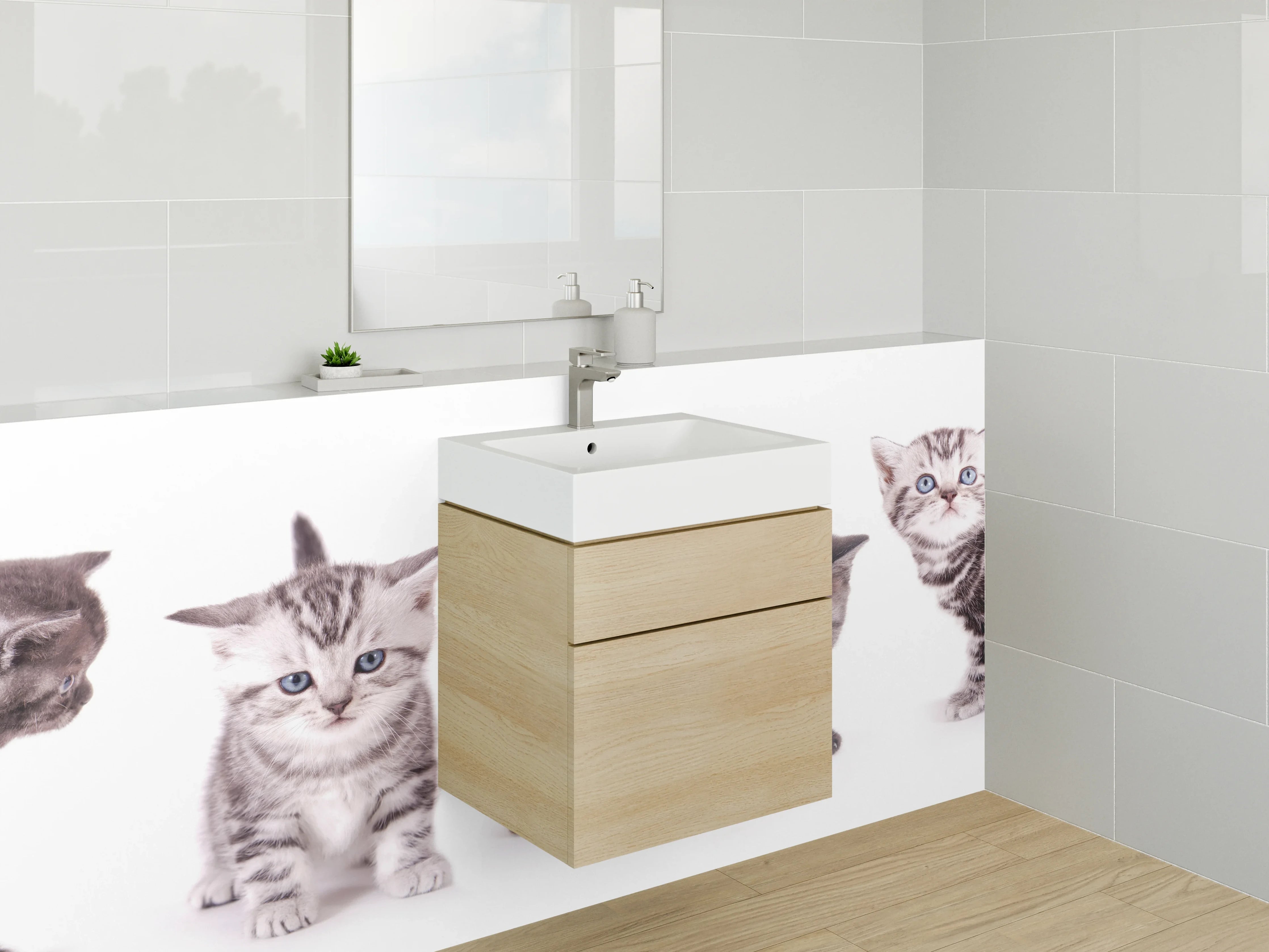 Waschbecken-Rückwand - Katzenbabys auf Weiß – Fotokunst