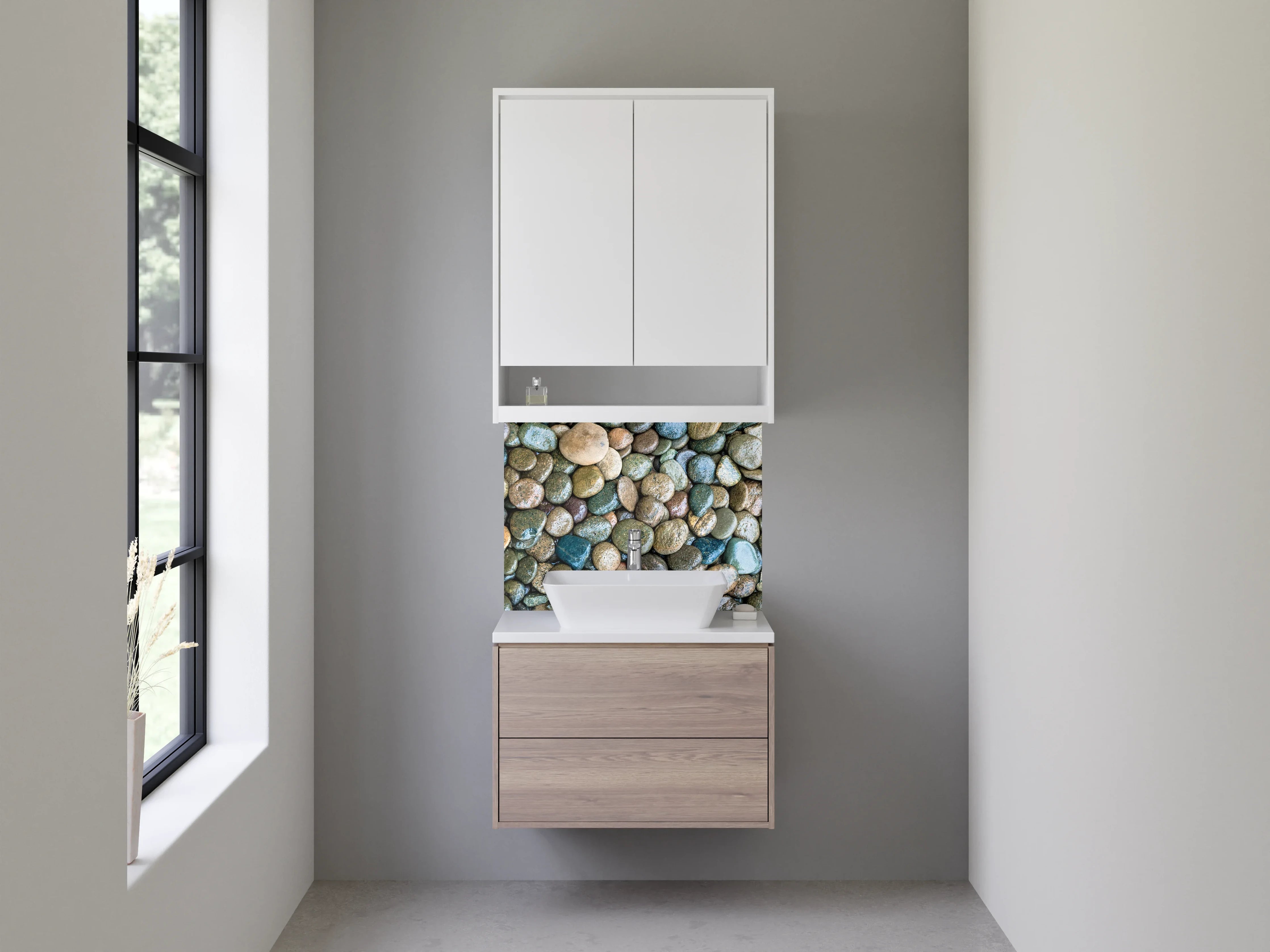 Waschbecken-Rückwand - Kieselsteine Natur Optik Spritzschutz