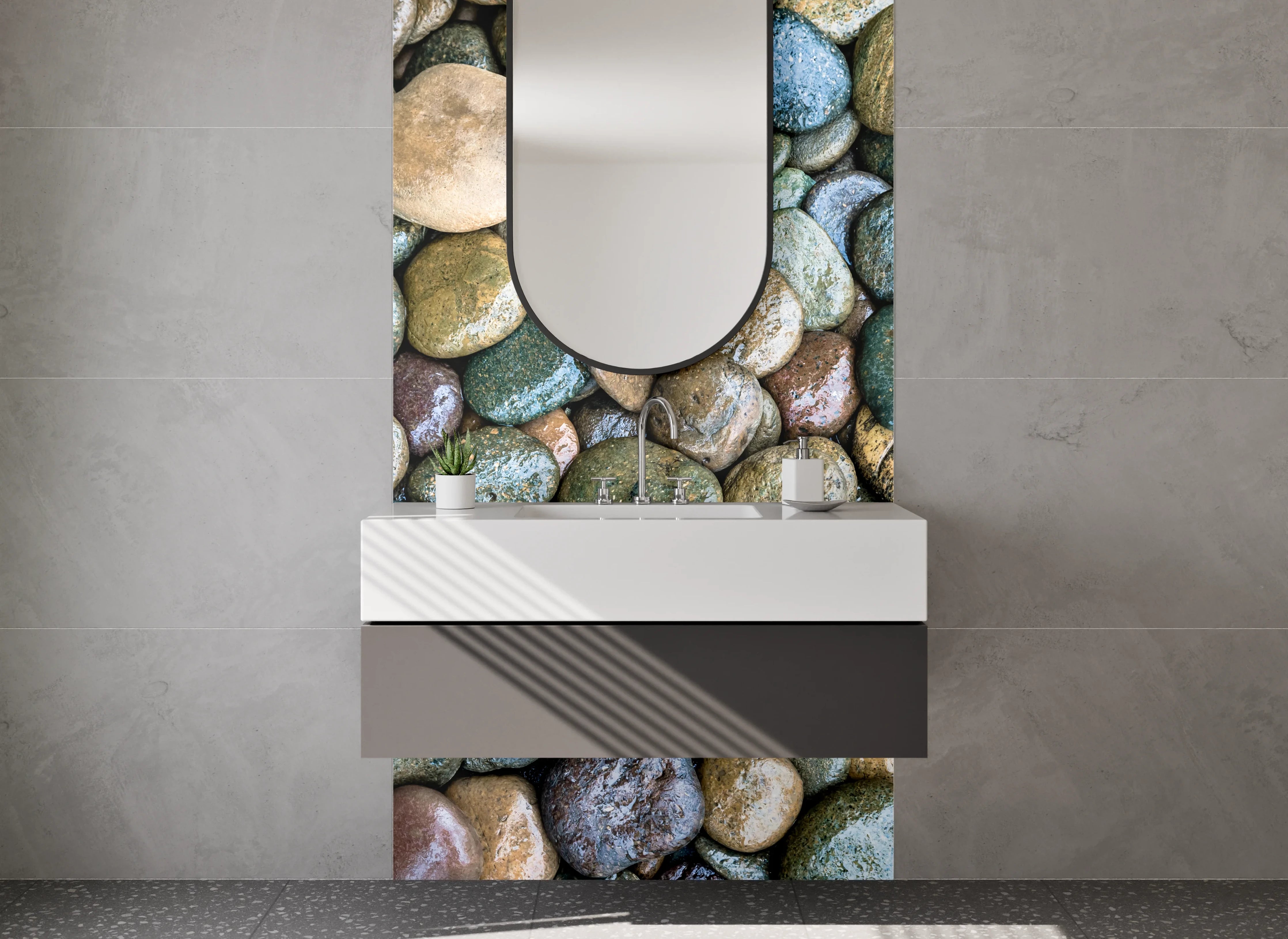 Waschbecken-Rückwand - Kieselsteine Natur Optik Spritzschutz