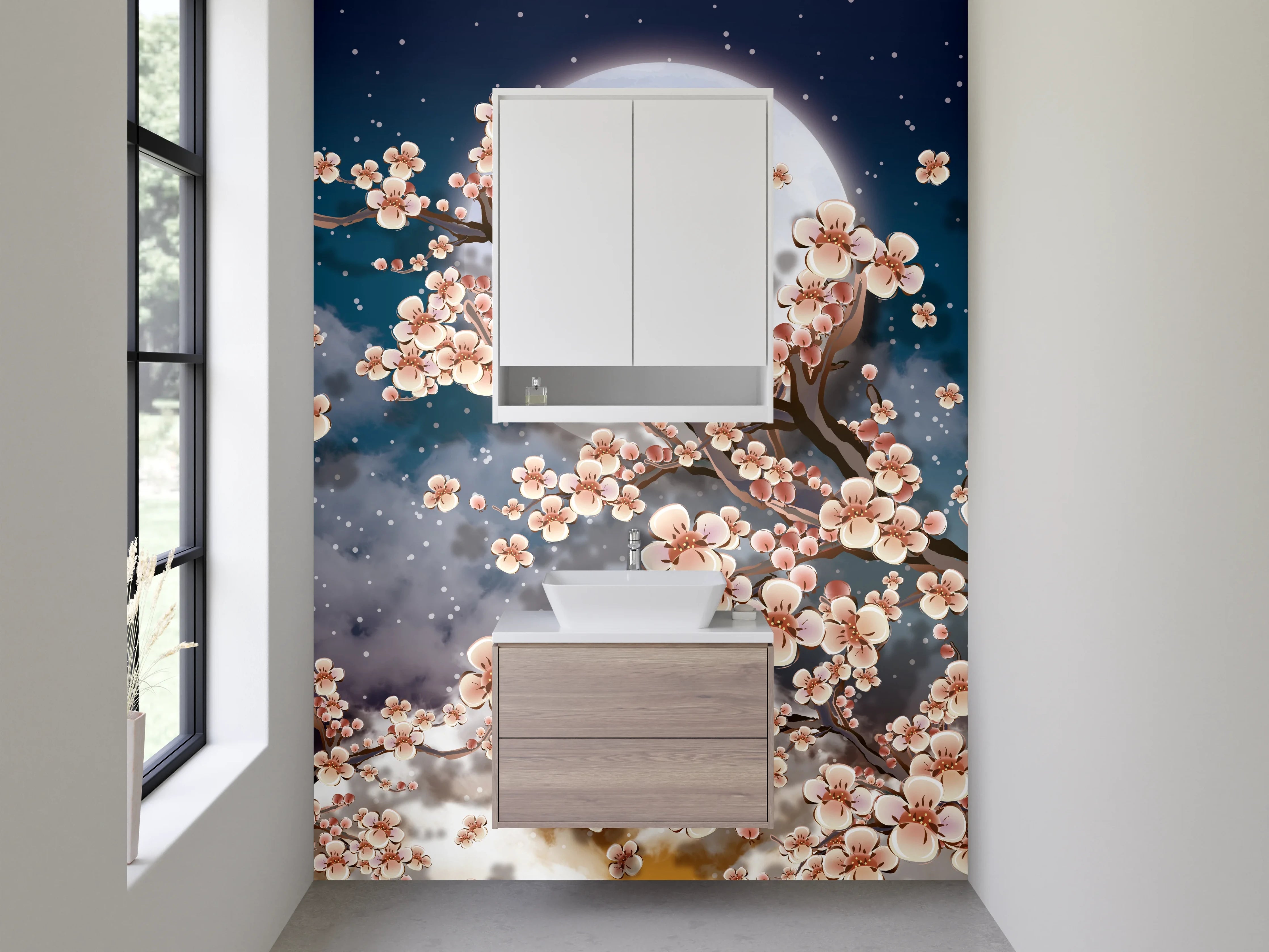 Waschbecken-Rückwand - Kirschblüte unter Sternenhimmel Kunst