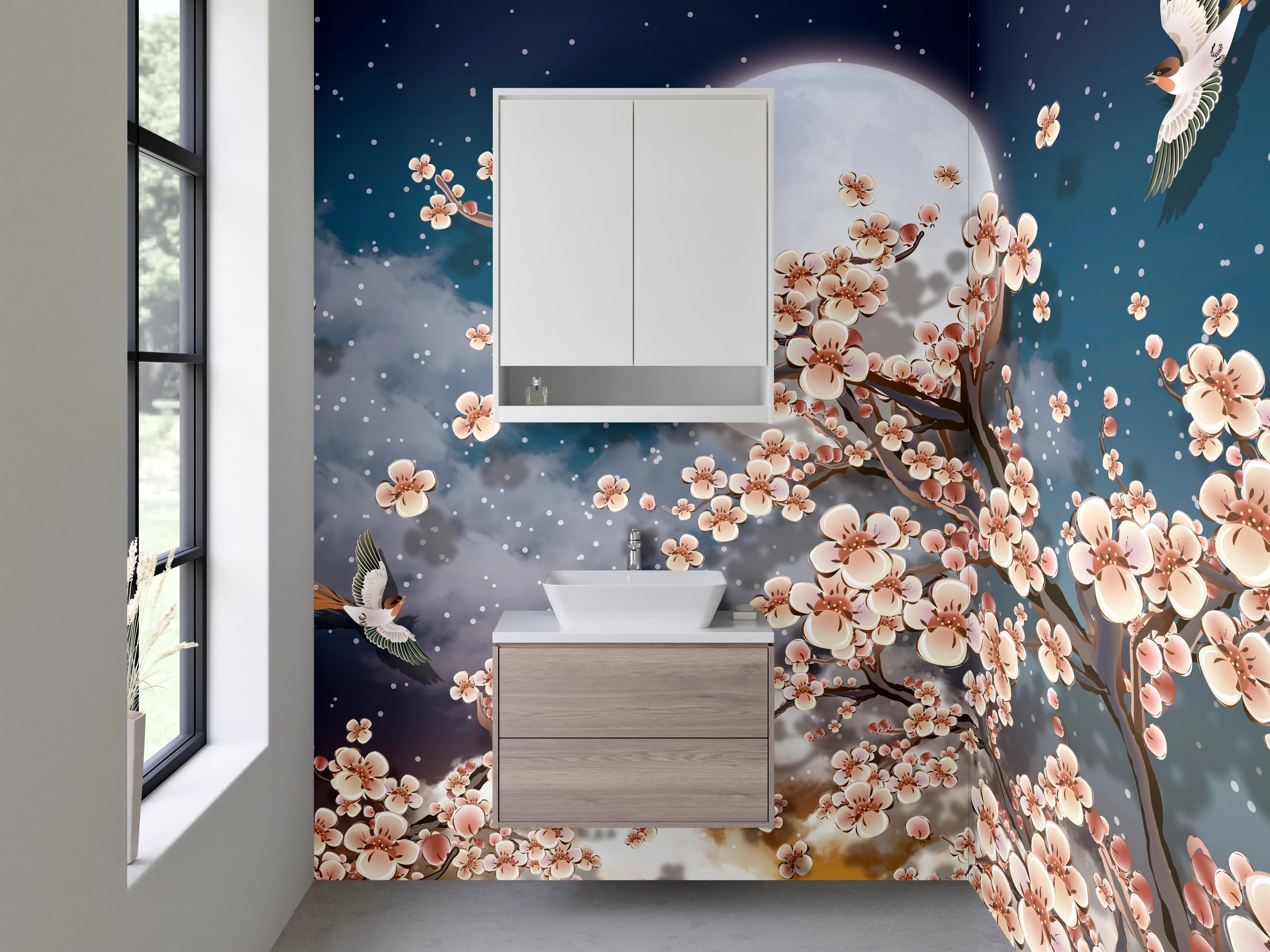 Waschbecken-Rückwand - Kirschblüte unter Sternenhimmel Kunst