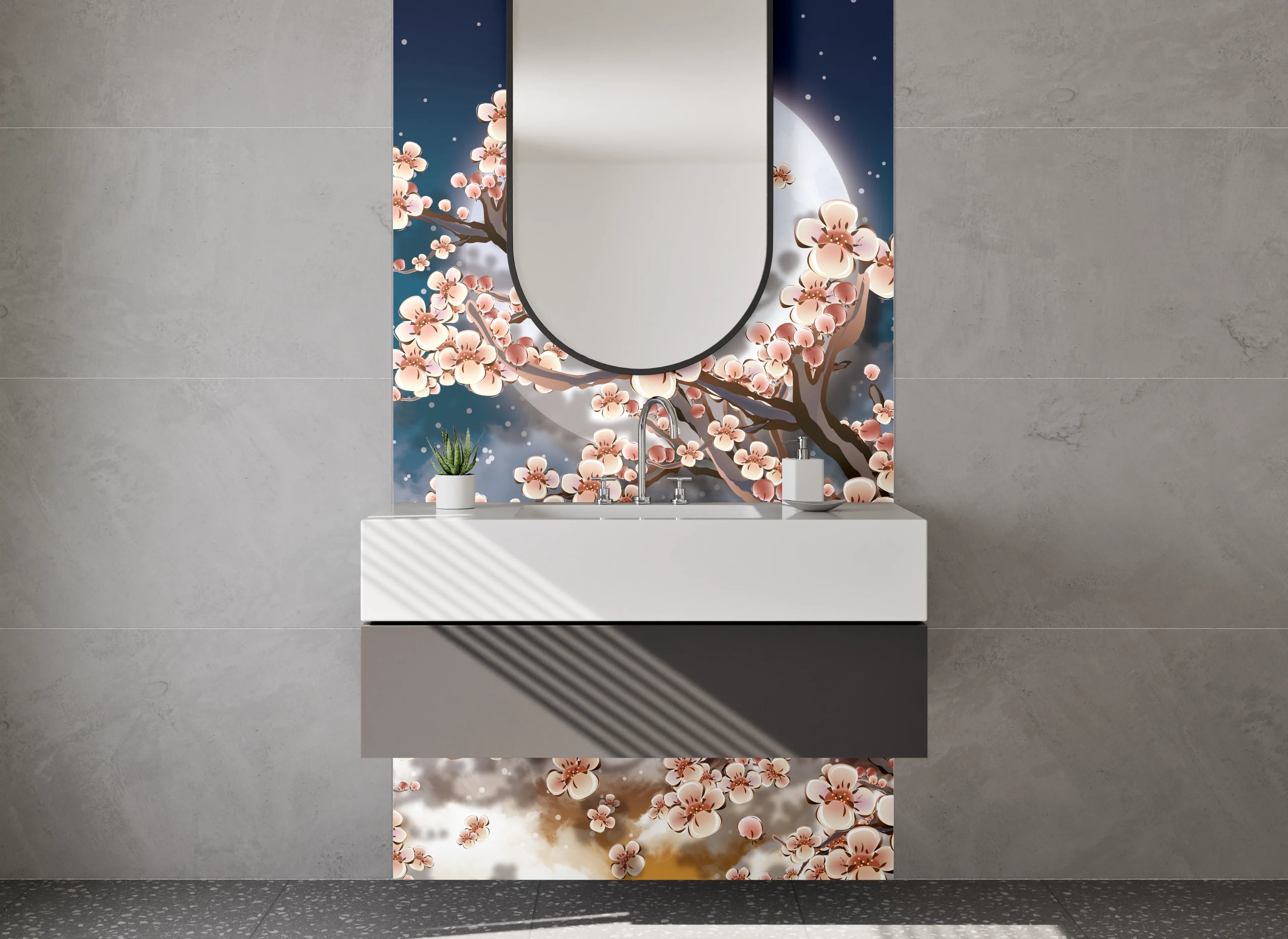 Waschbecken-Rückwand - Kirschblüte unter Sternenhimmel Kunst