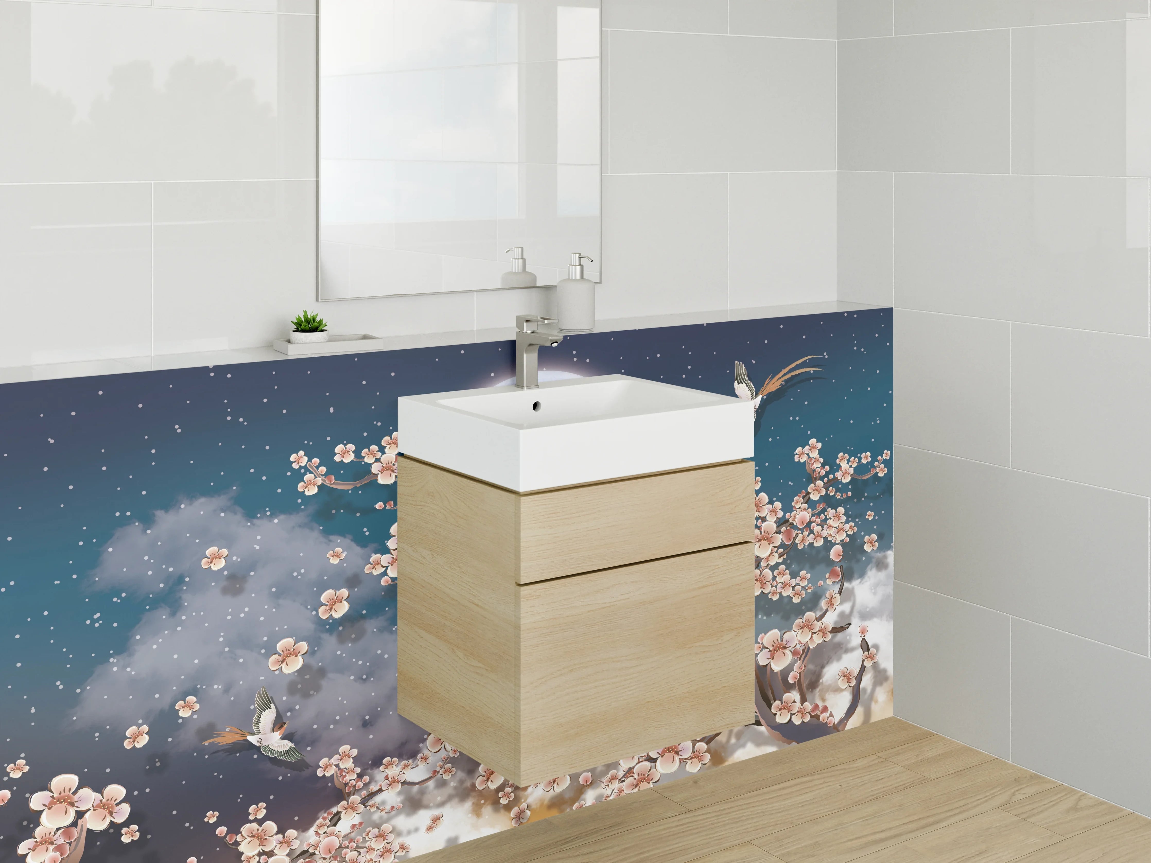 Waschbecken-Rückwand - Kirschblüte unter Sternenhimmel Kunst
