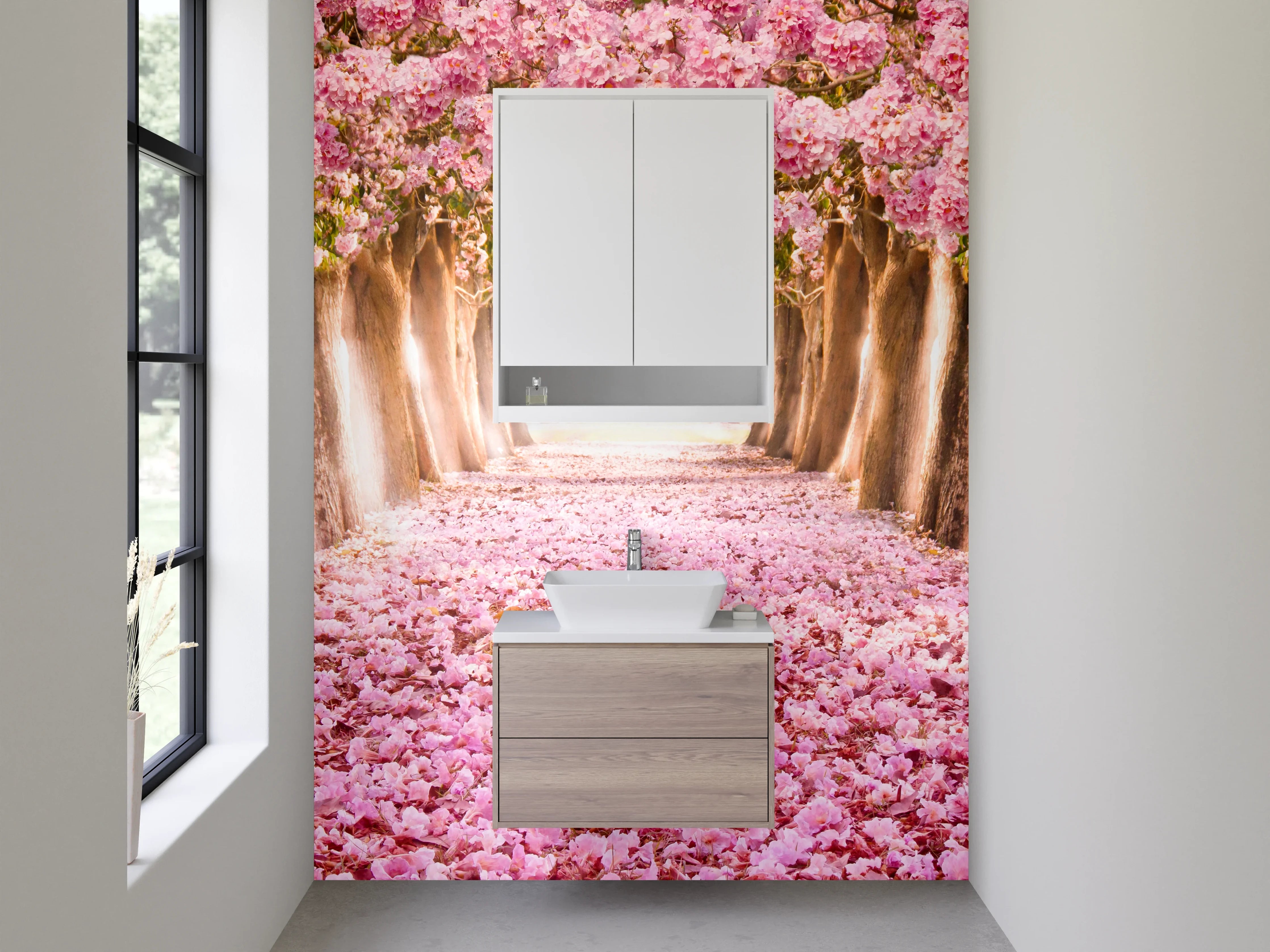 Waschbecken-Rückwand - Kirschblüten-Allee Frühling Fototapete