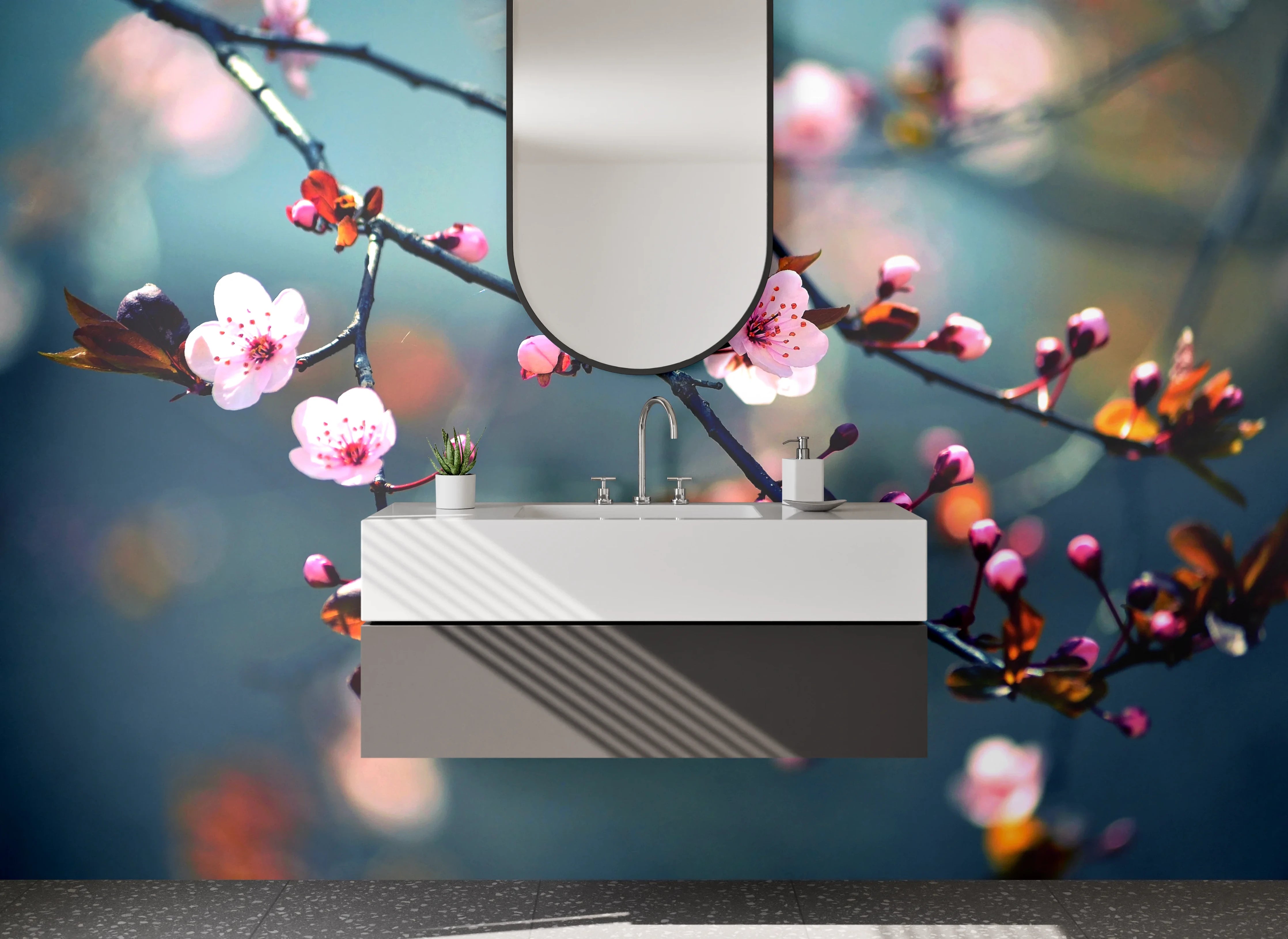 Waschbecken-Rückwand - Kirschblüten Äste Fotodruck
