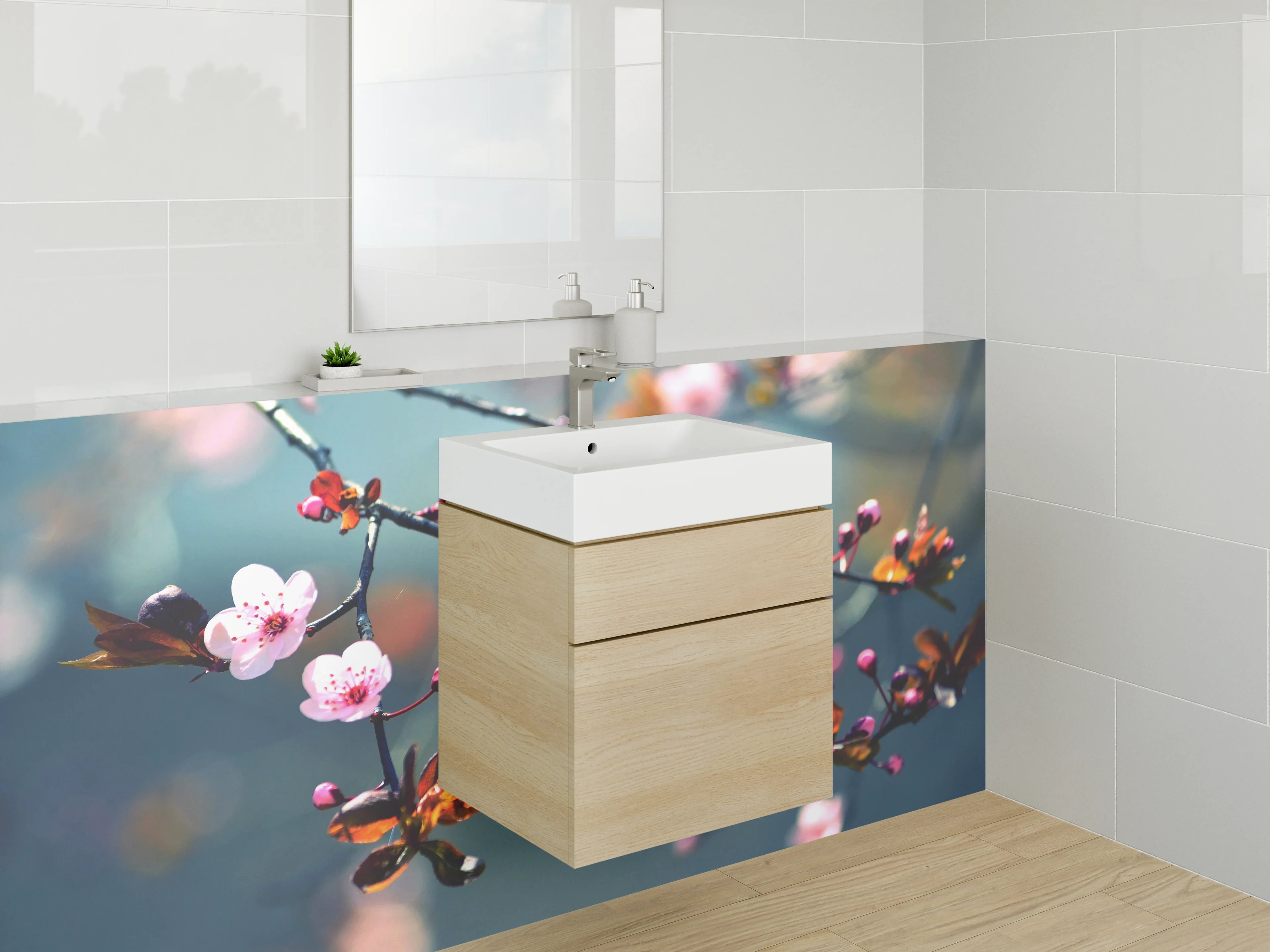 Waschbecken-Rückwand - Kirschblüten Äste Fotodruck