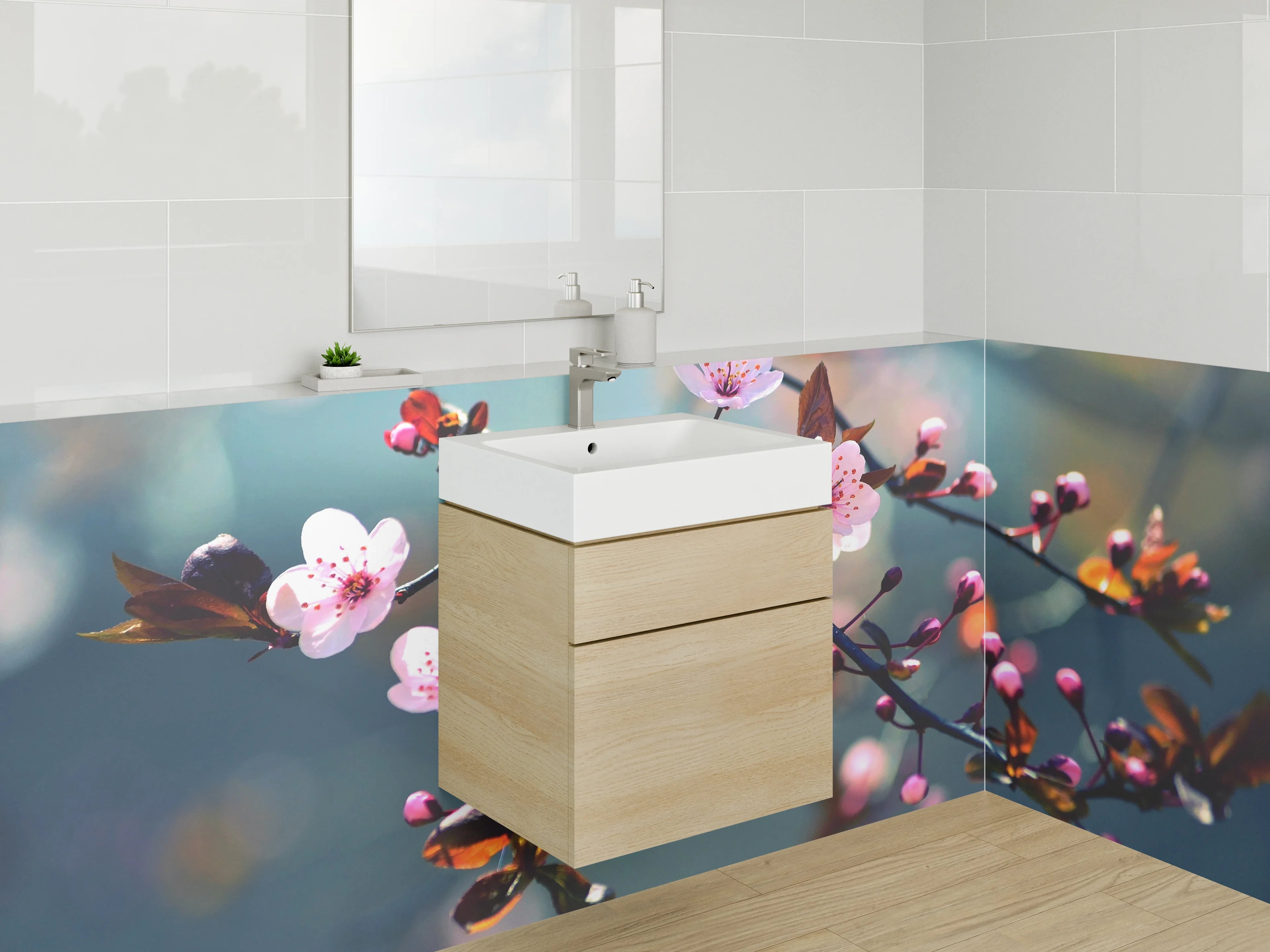 Waschbecken-Rückwand - Kirschblüten Äste Fotodruck