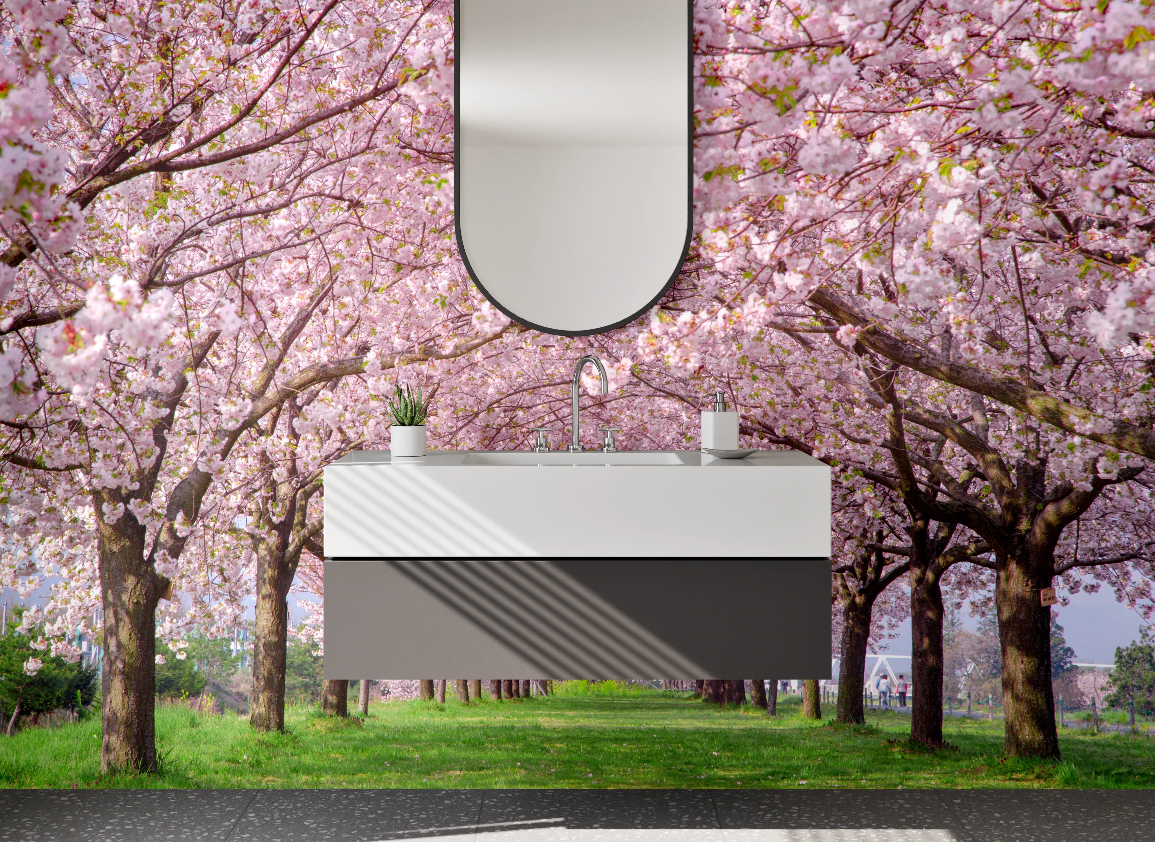 Waschbecken-Rückwand - Kirschblütenallee Frühling Natur Fotomotiv