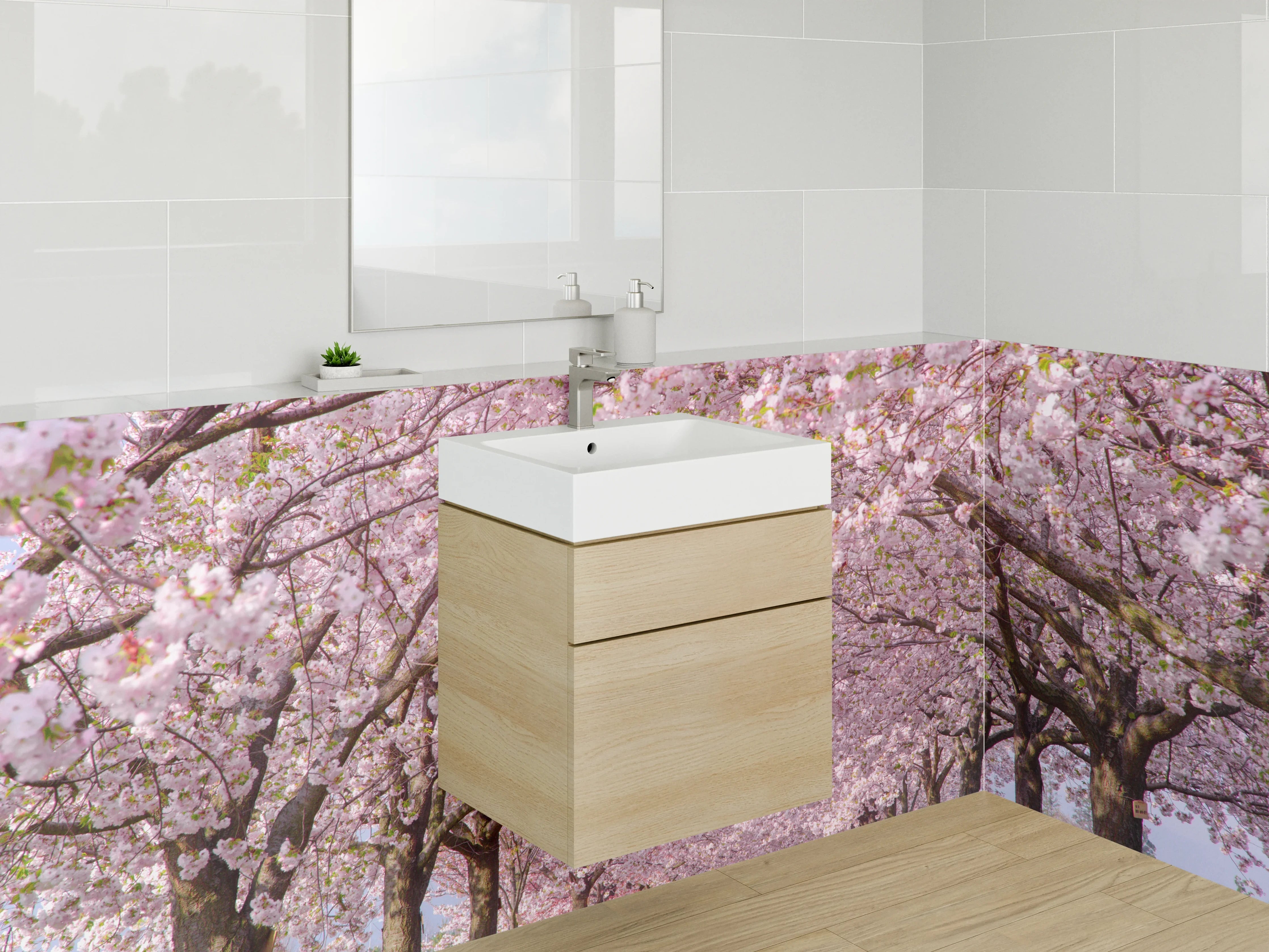 Waschbecken-Rückwand - Kirschblütenallee Frühling Natur Fotomotiv