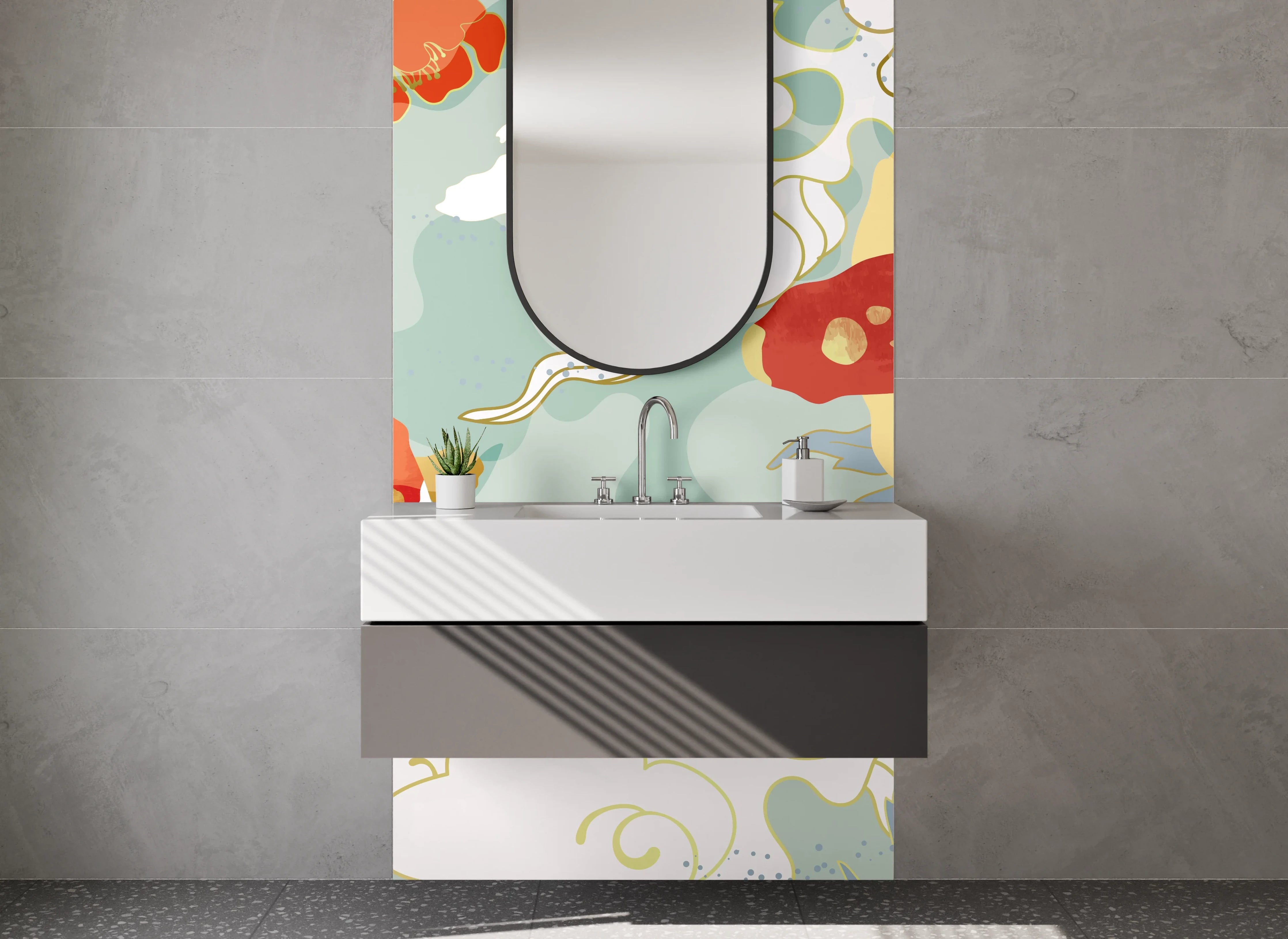 Waschbecken-Rückwand - Koi Karpfen asiatisches Blumenmuster