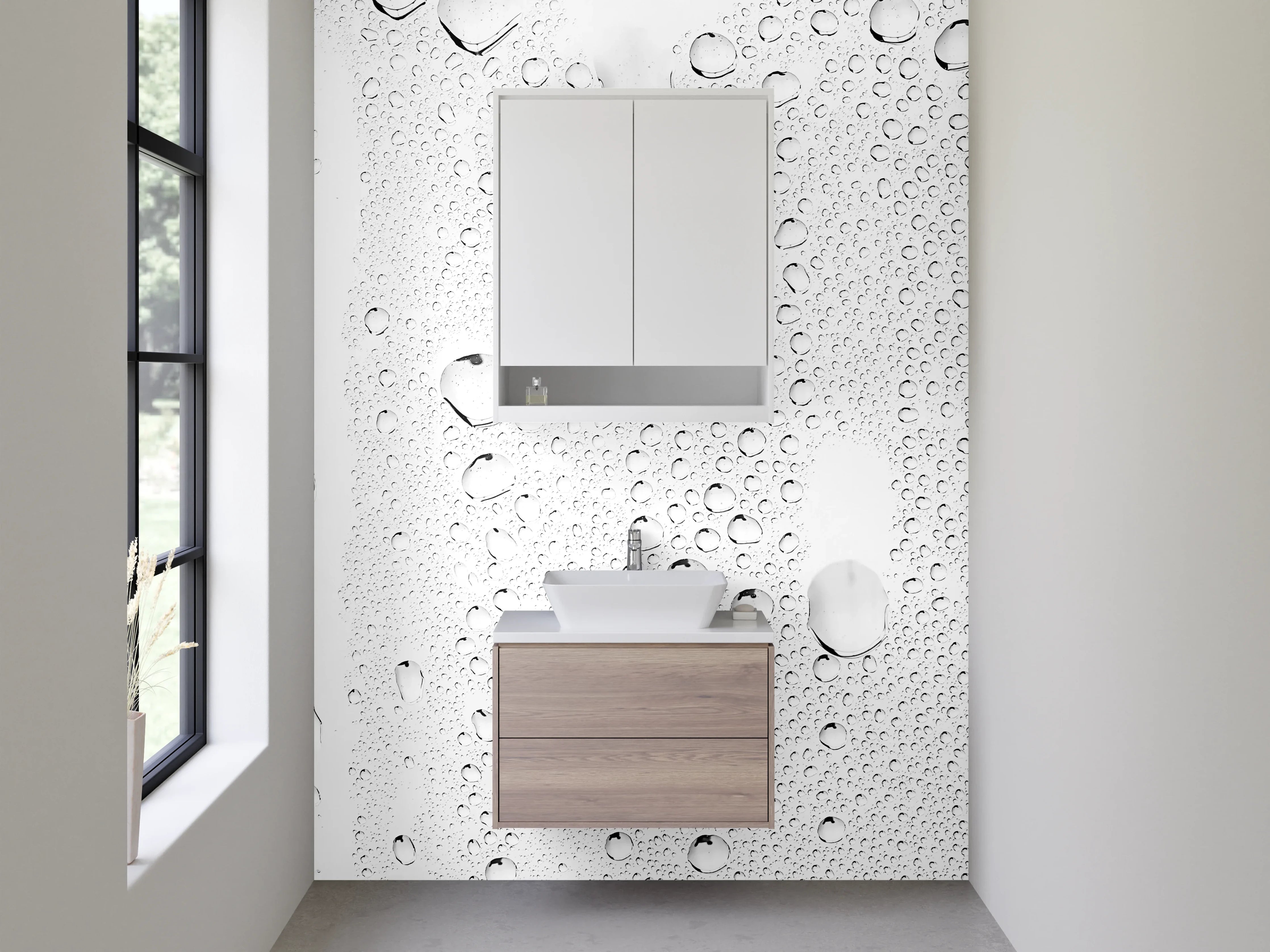 Waschbecken-Rückwand - Kondenswassertropfen auf Weiß – Modern Minimal