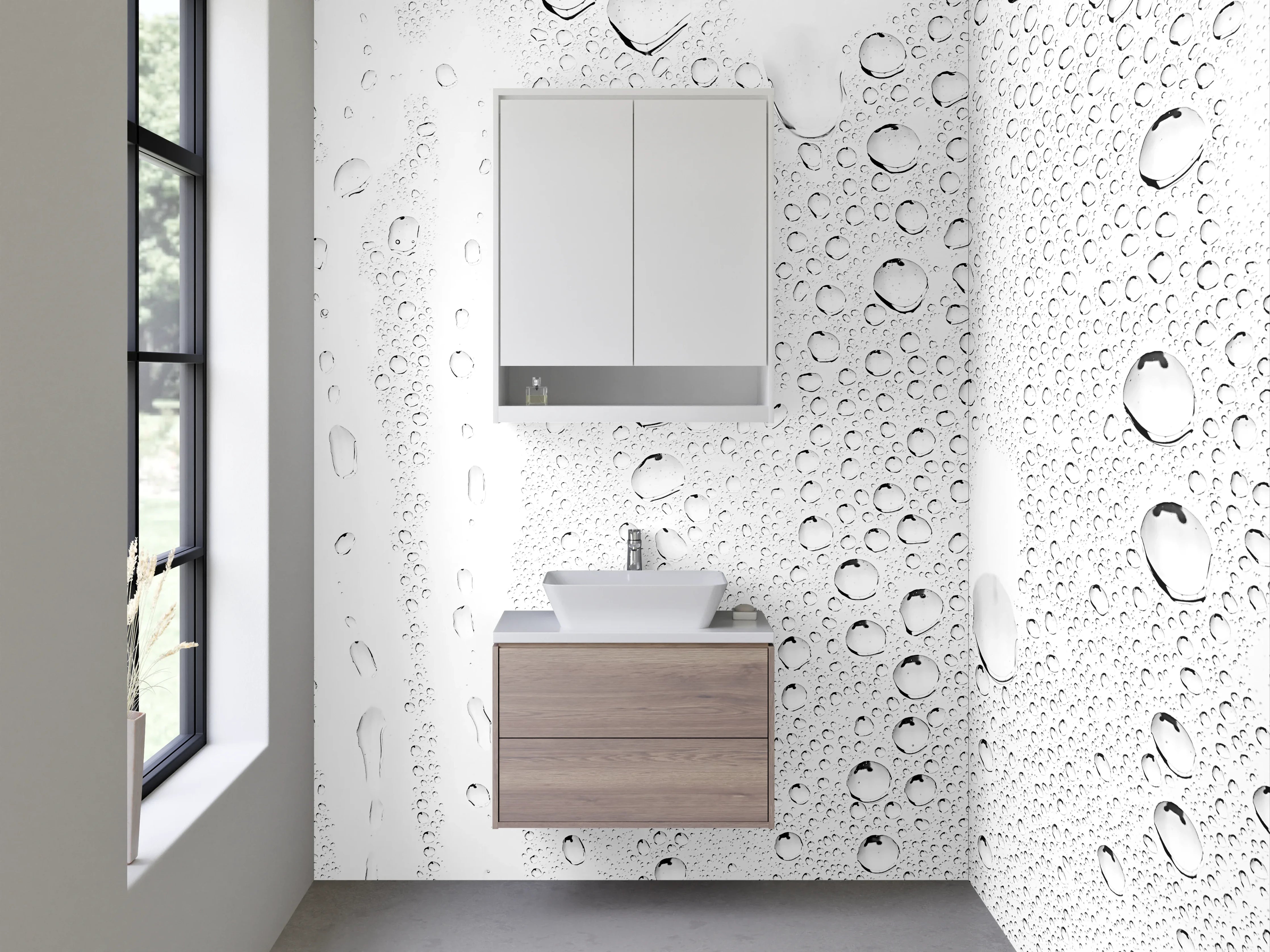Waschbecken-Rückwand - Kondenswassertropfen auf Weiß – Modern Minimal