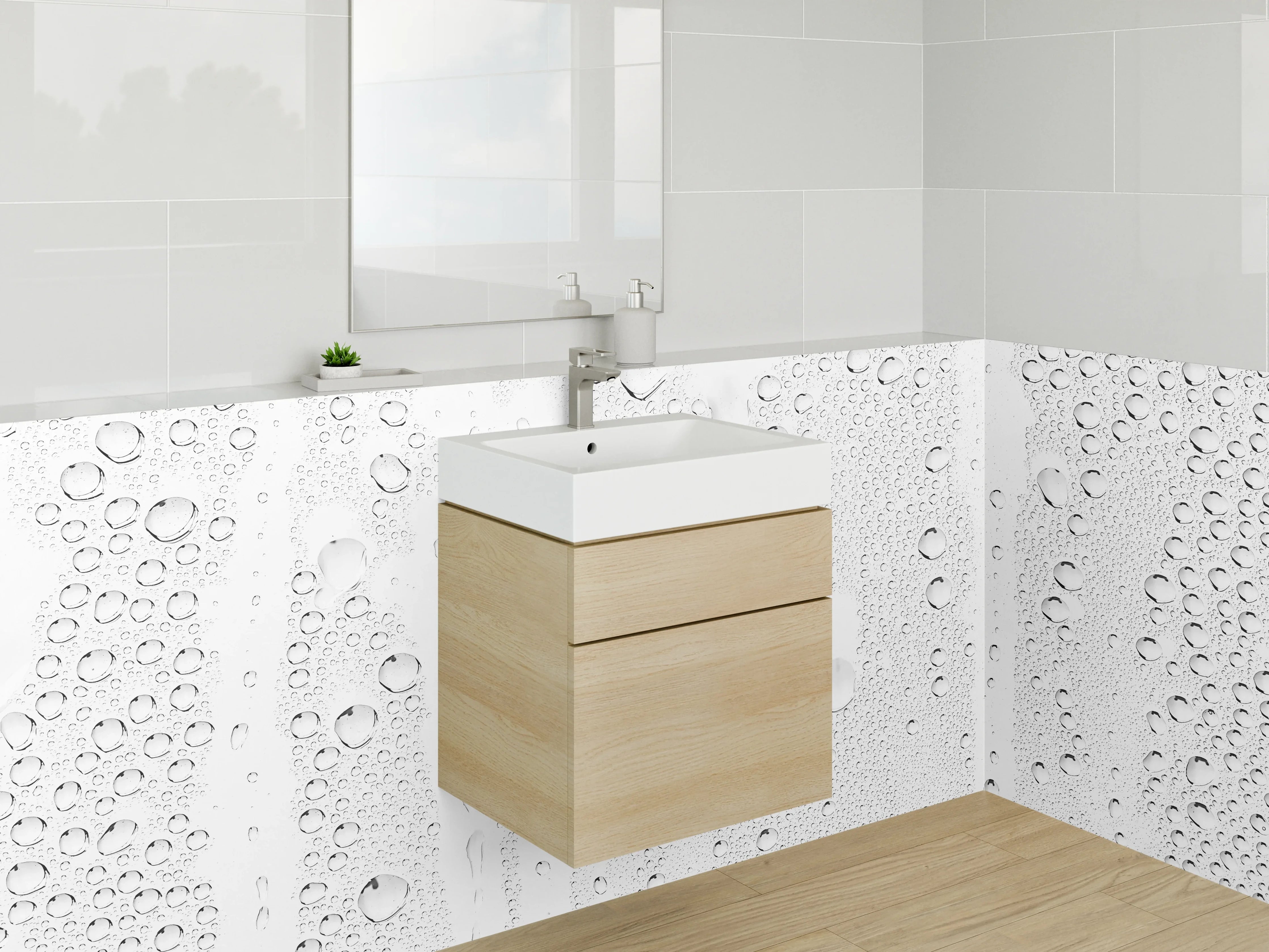 Waschbecken-Rückwand - Kondenswassertropfen auf Weiß – Modern Minimal