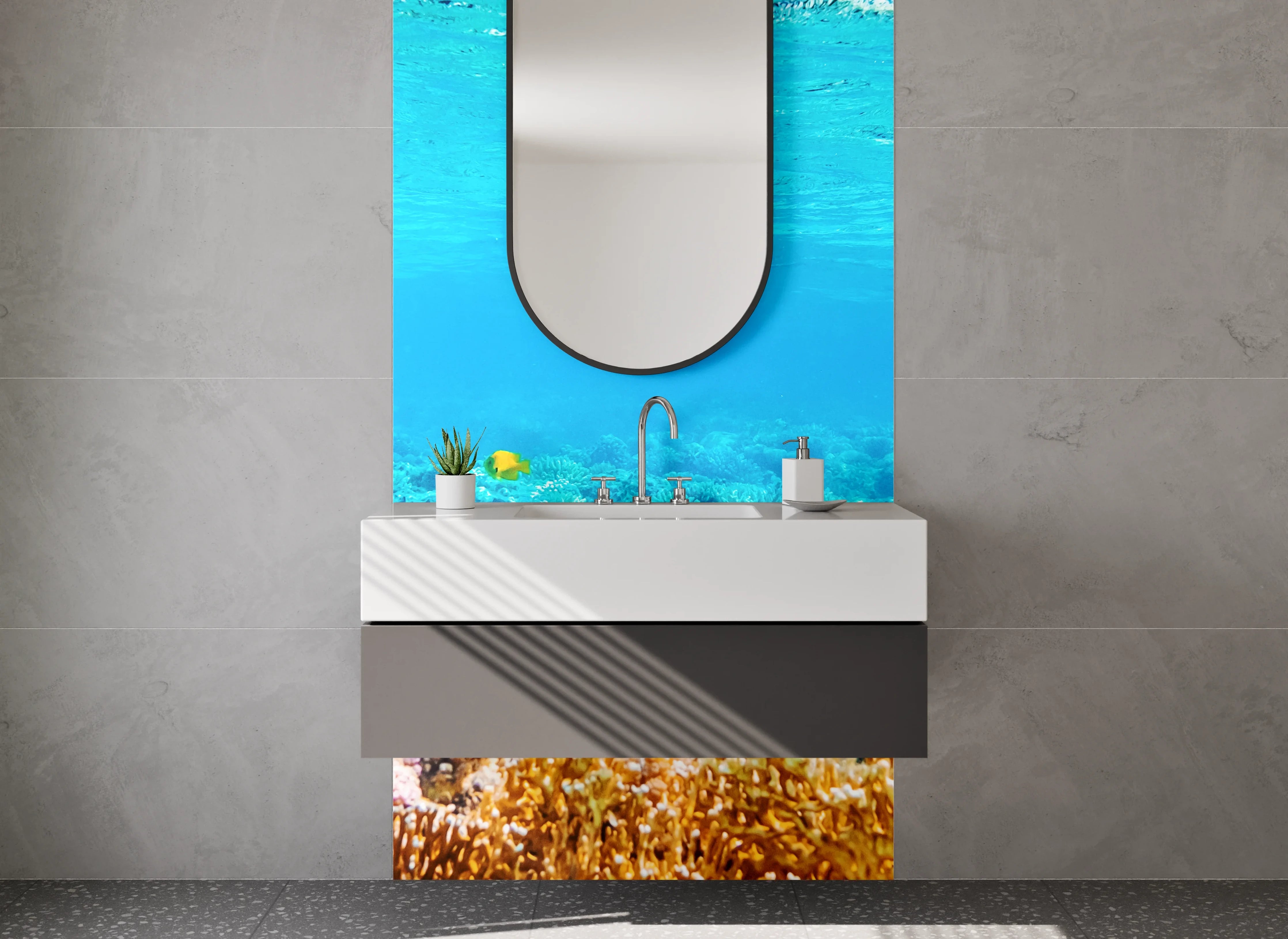 Waschbecken-Rückwand - Korallenriff Unterwasserwelt Panorama