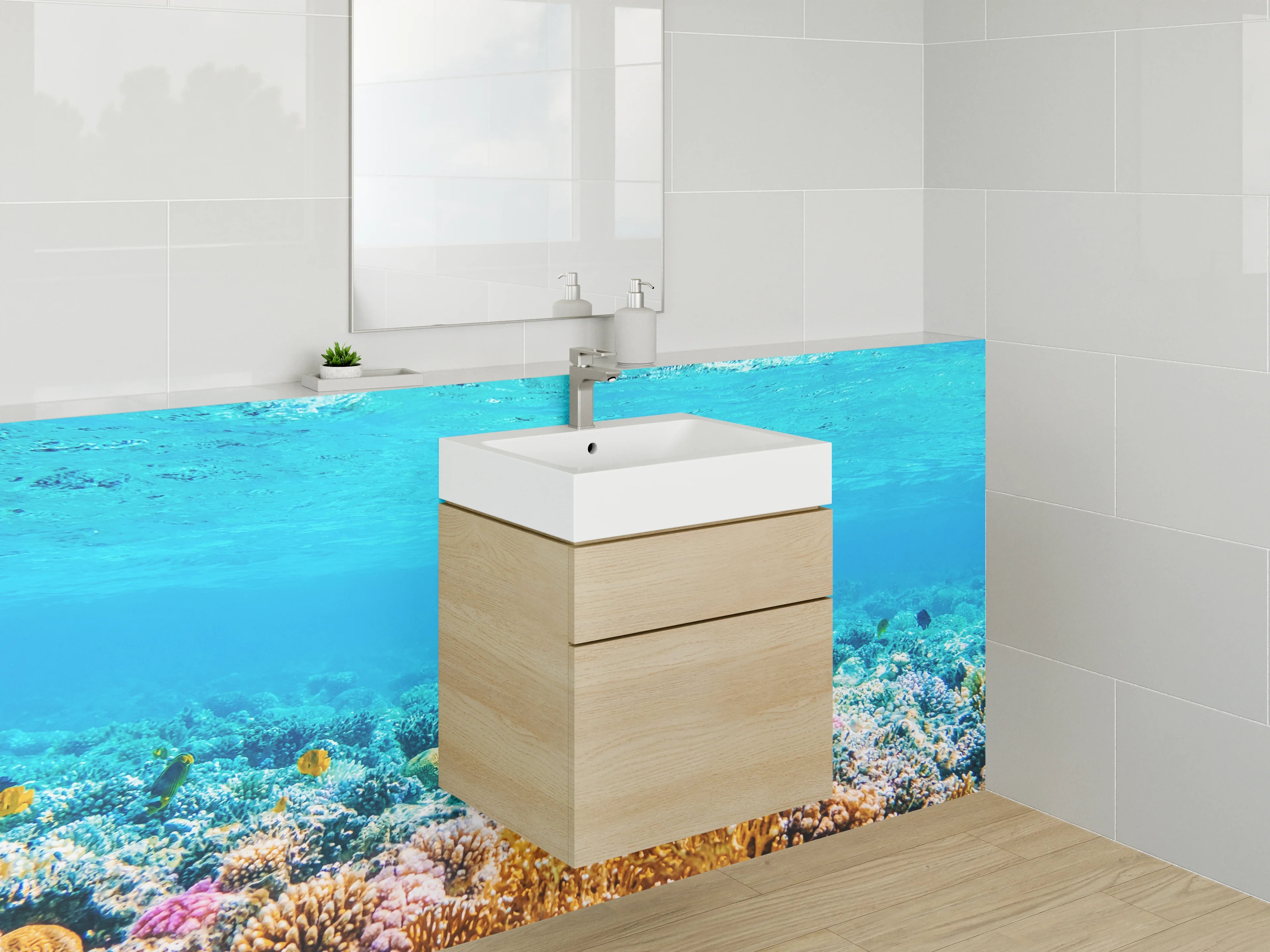 Waschbecken-Rückwand - Korallenriff Unterwasserwelt Panorama