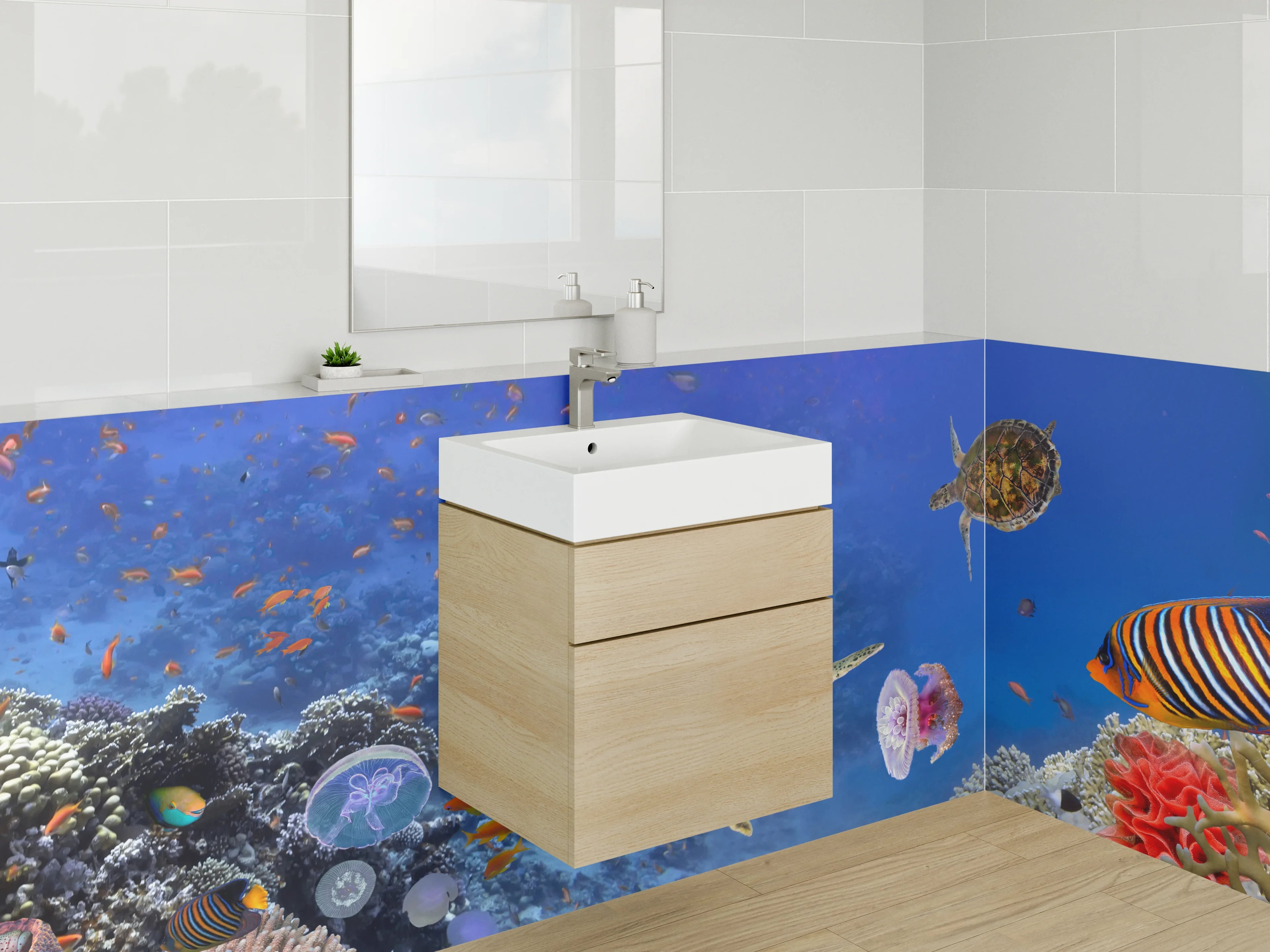 Waschbecken-Rückwand - Korallenriff Unterwasserwelt Wandbild