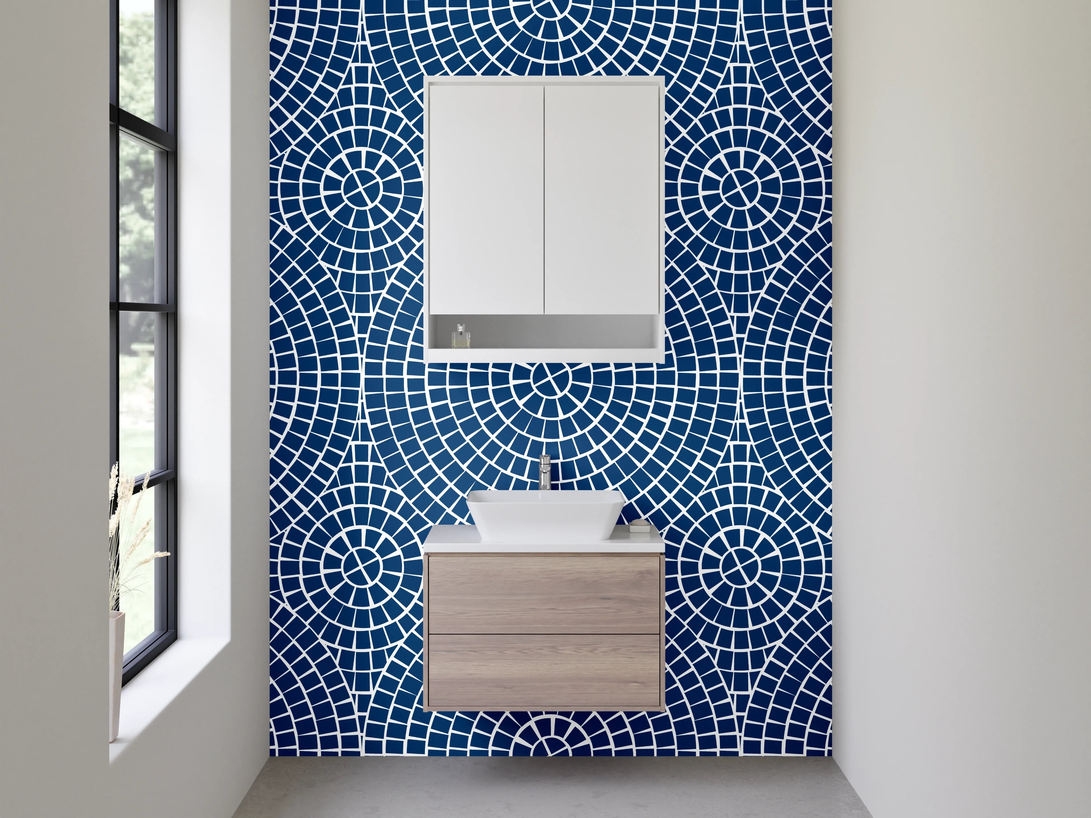 Waschbecken-Rückwand - Kreis-Mosaik blau Weiß modern