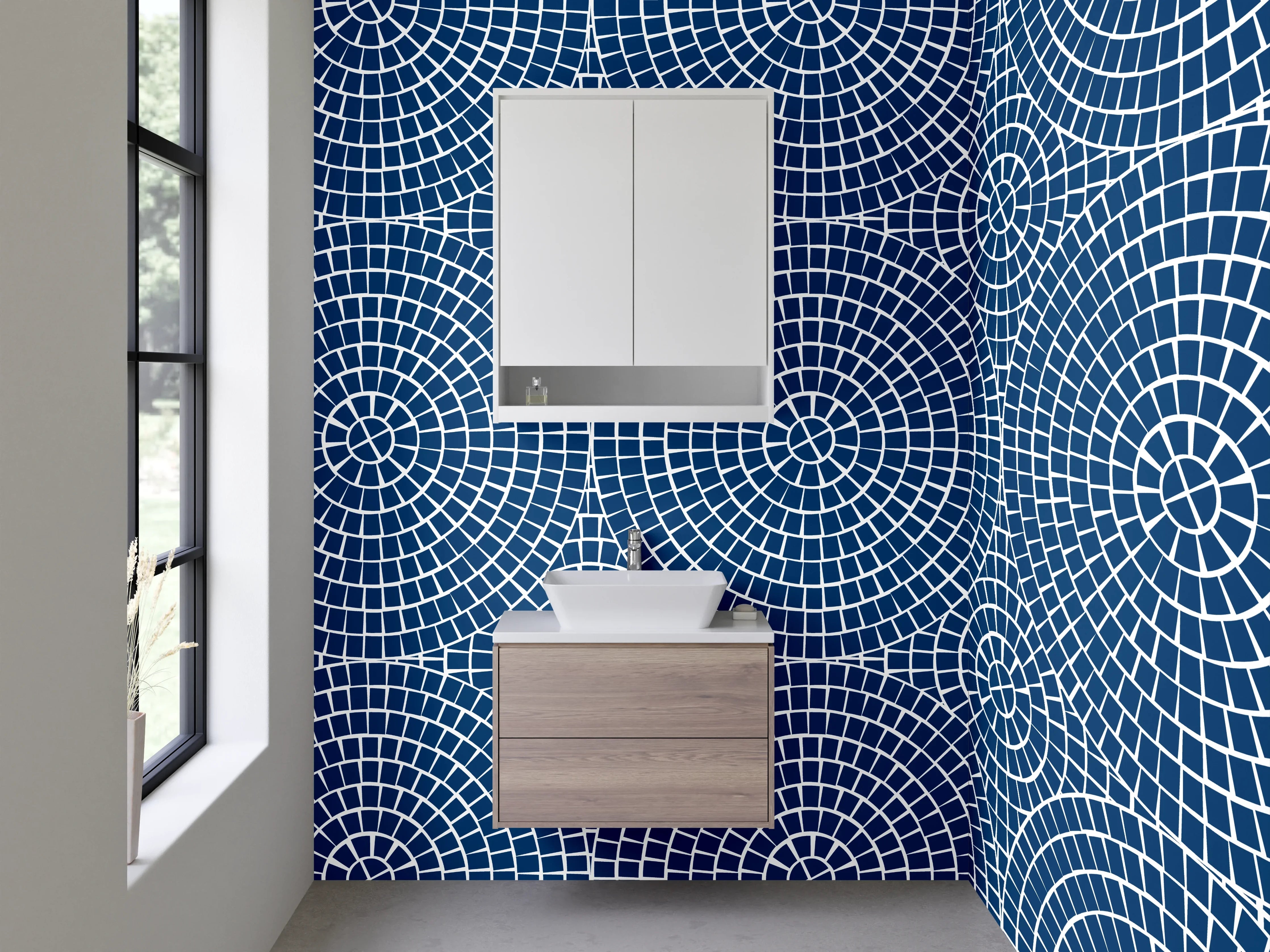 Waschbecken-Rückwand - Kreis-Mosaik blau Weiß modern