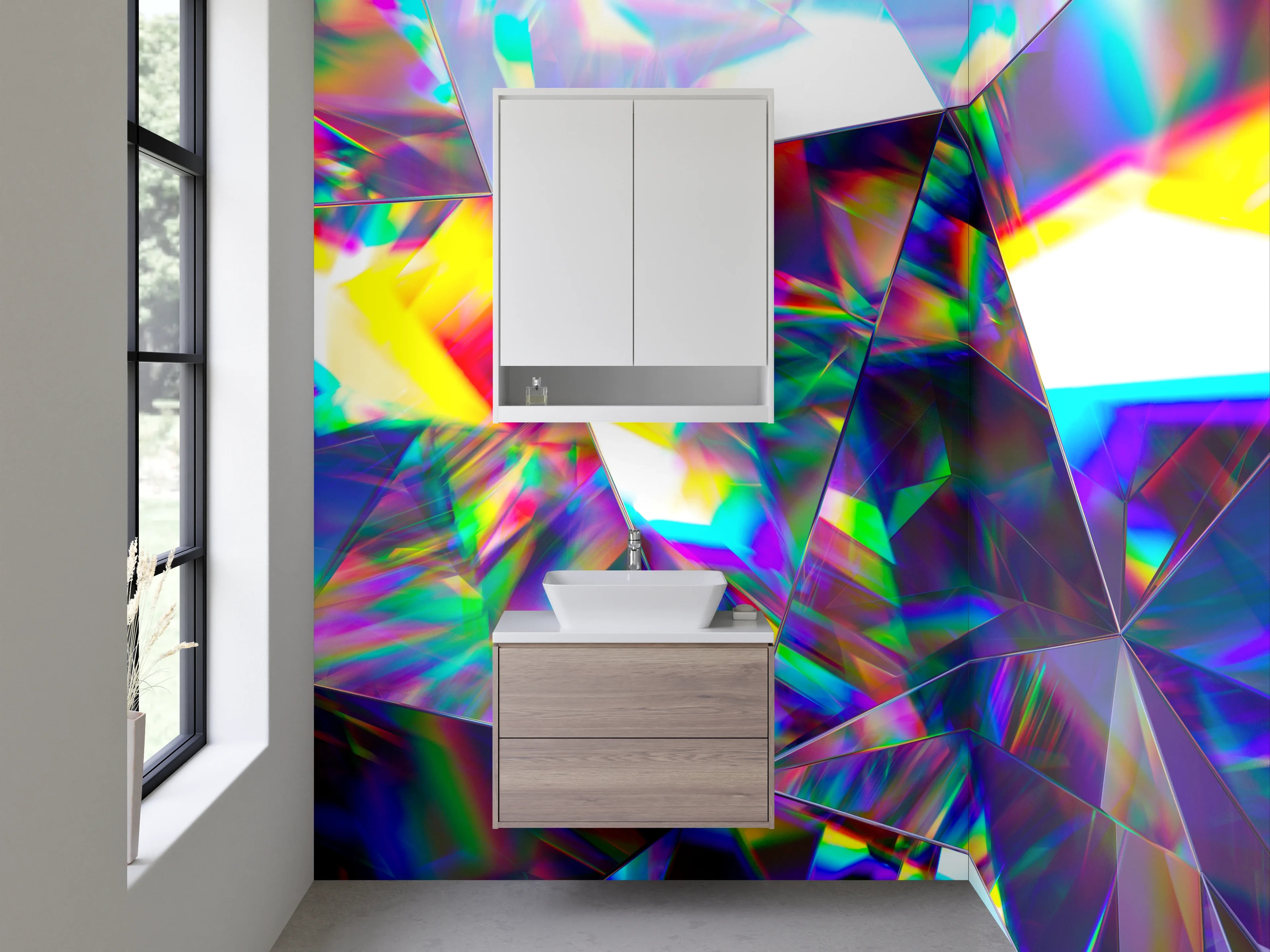 Waschbecken-Rückwand - Kristall Regenbogen Abstrakt Design