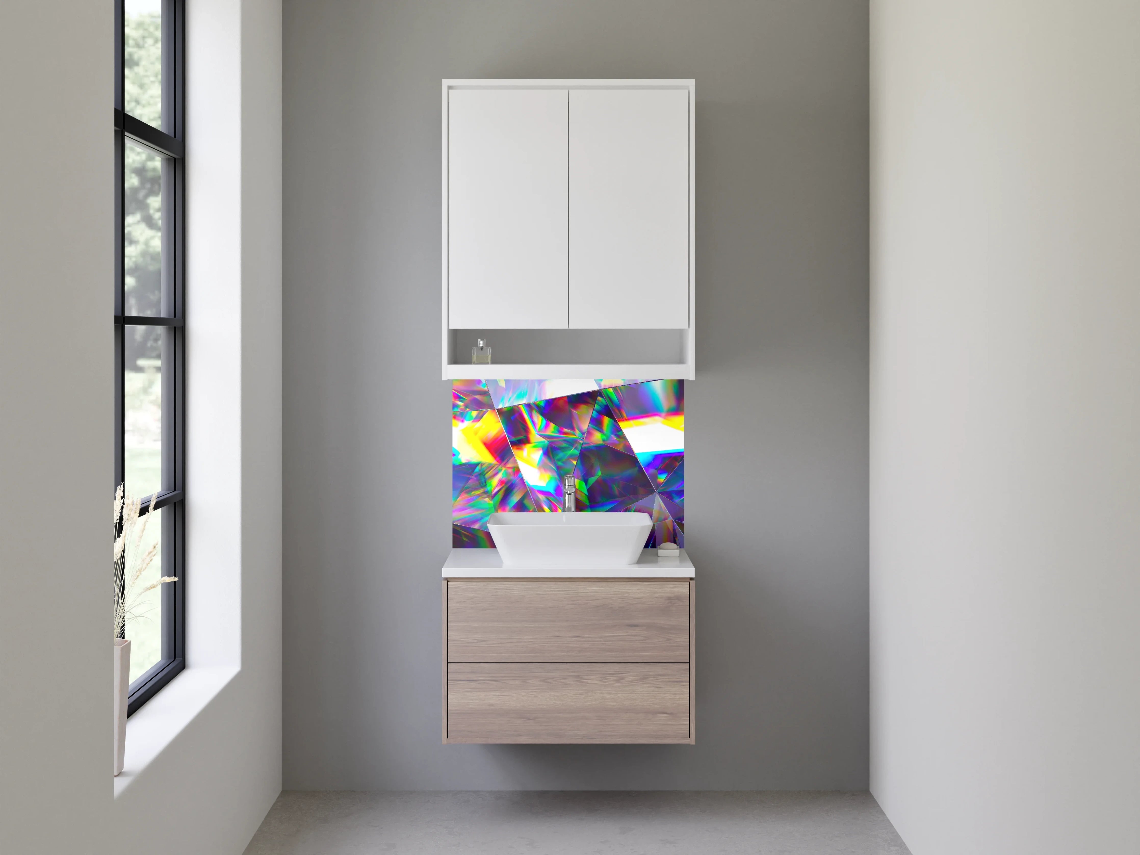 Waschbecken-Rückwand - Kristall Regenbogen Abstrakt Design