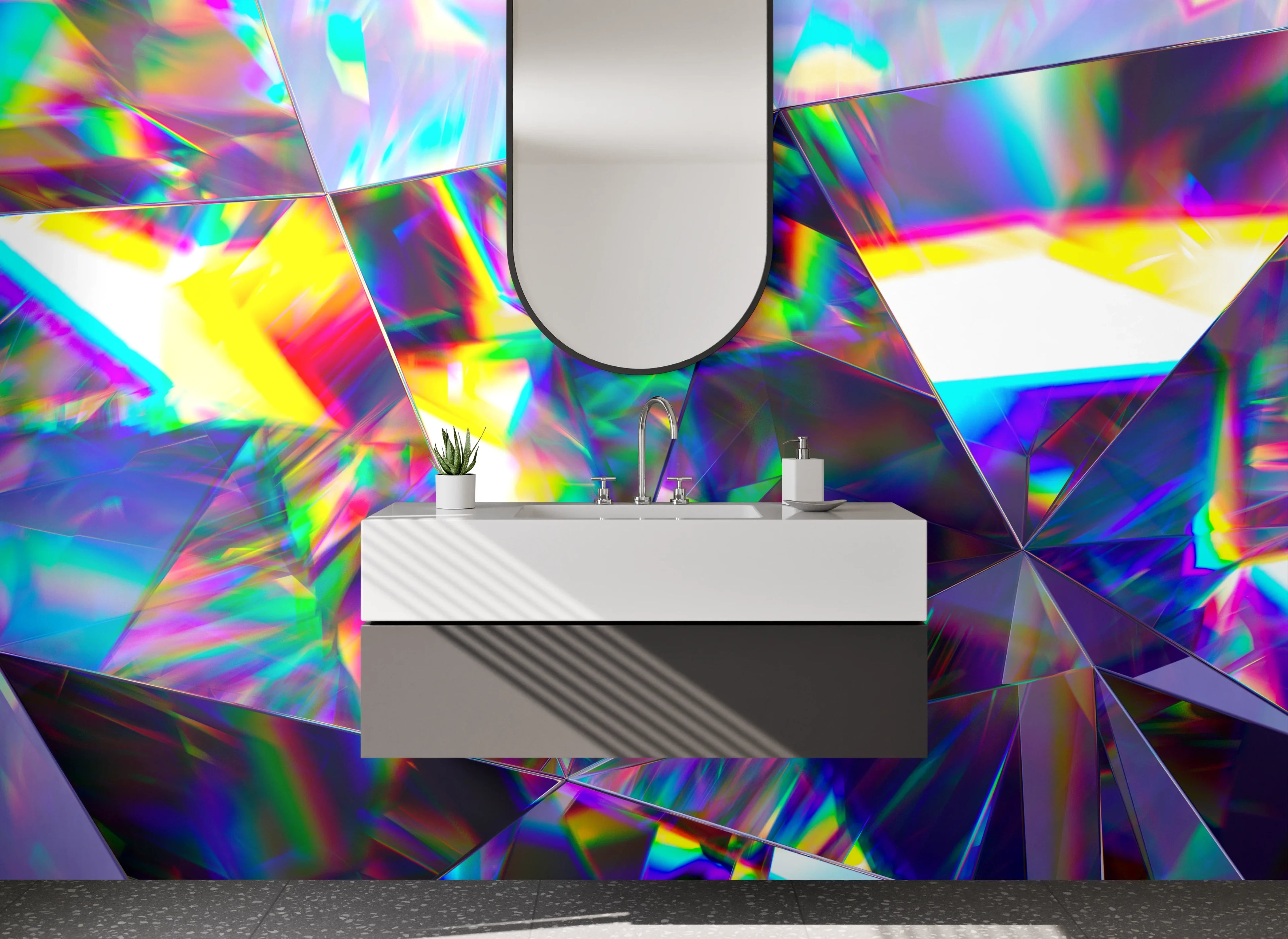 Waschbecken-Rückwand - Kristall Regenbogen Abstrakt Design