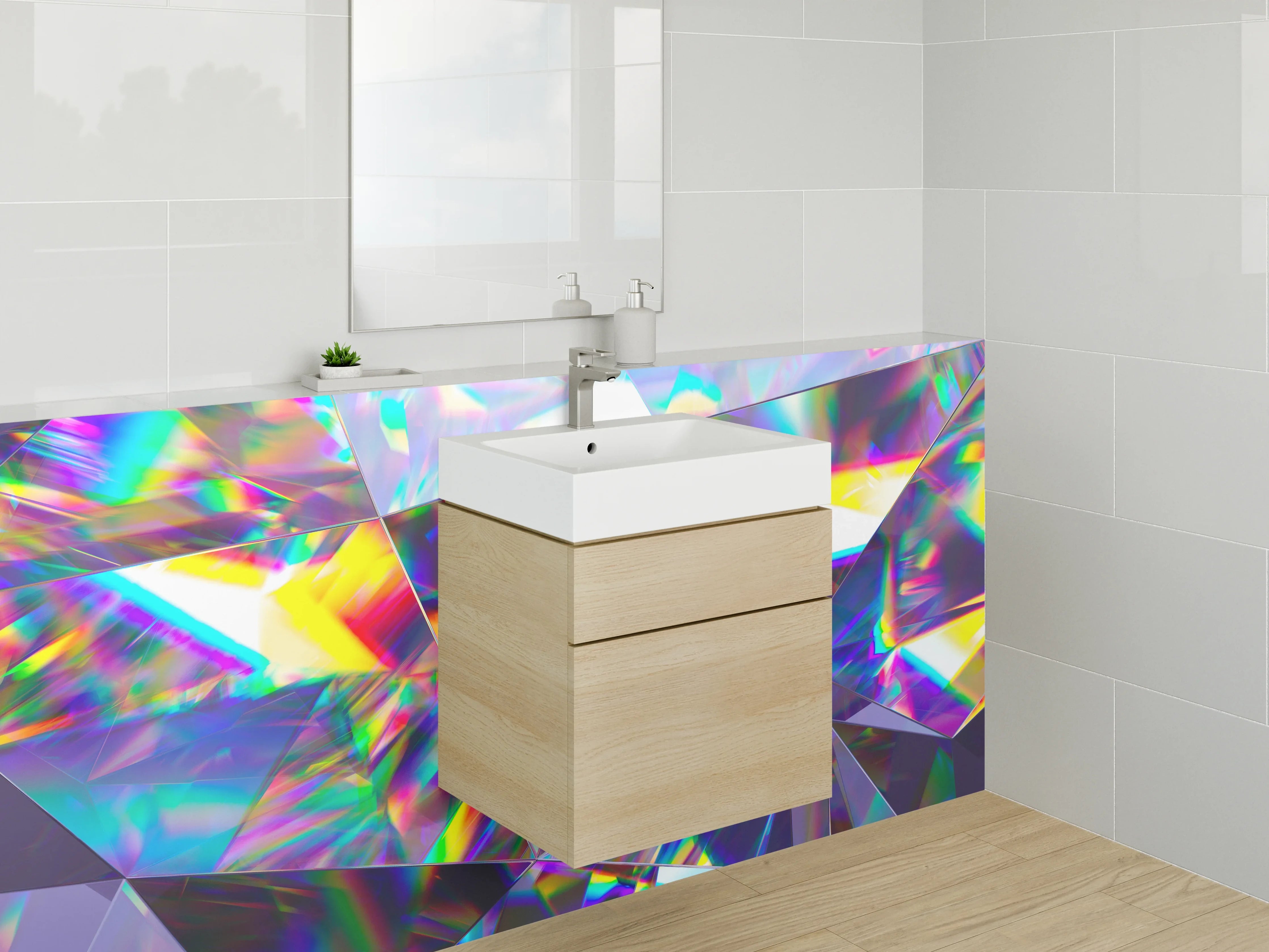 Waschbecken-Rückwand - Kristall Regenbogen Abstrakt Design