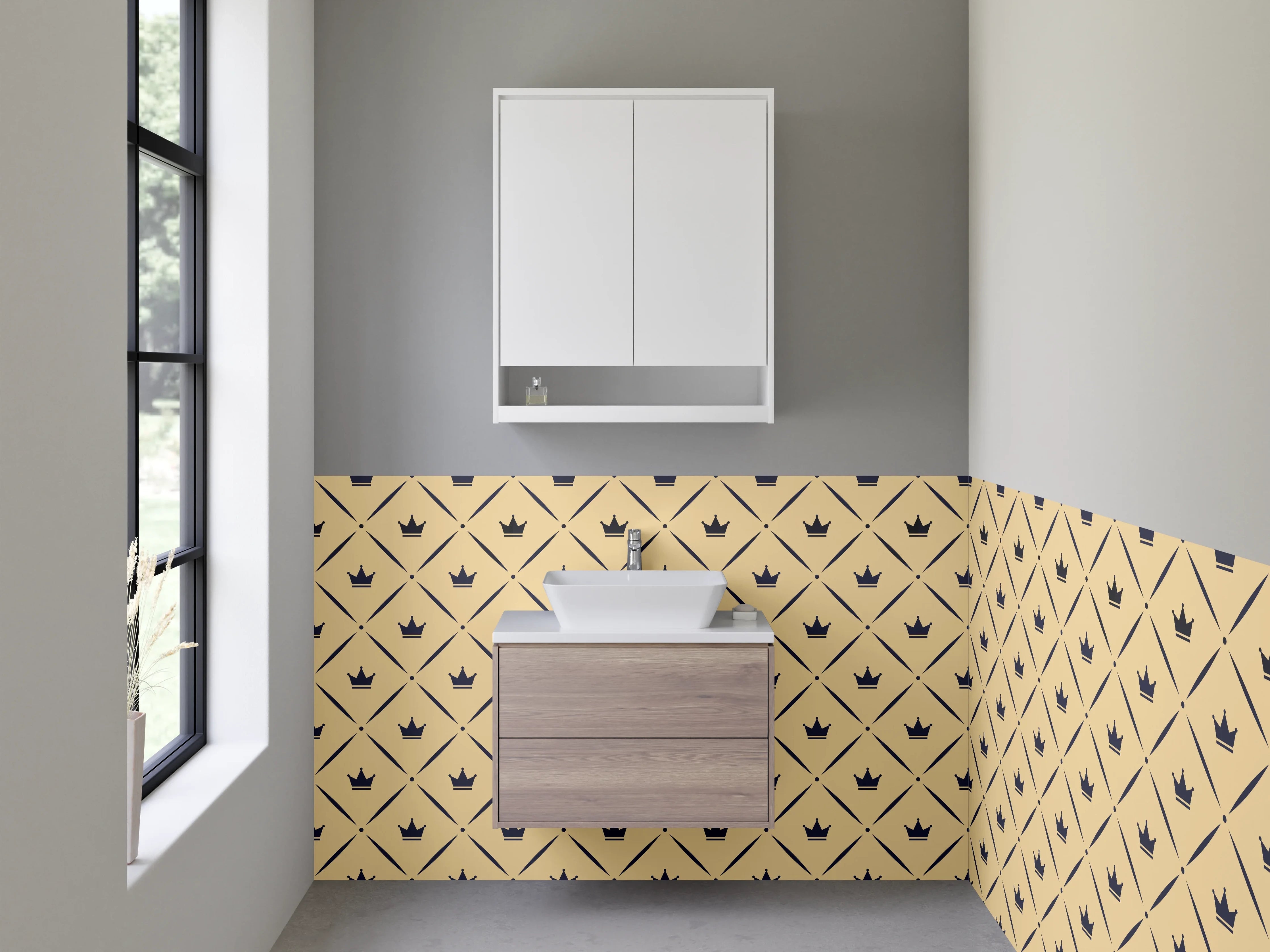 Waschbecken-Rückwand - Krone Muster Art Deco Beige
