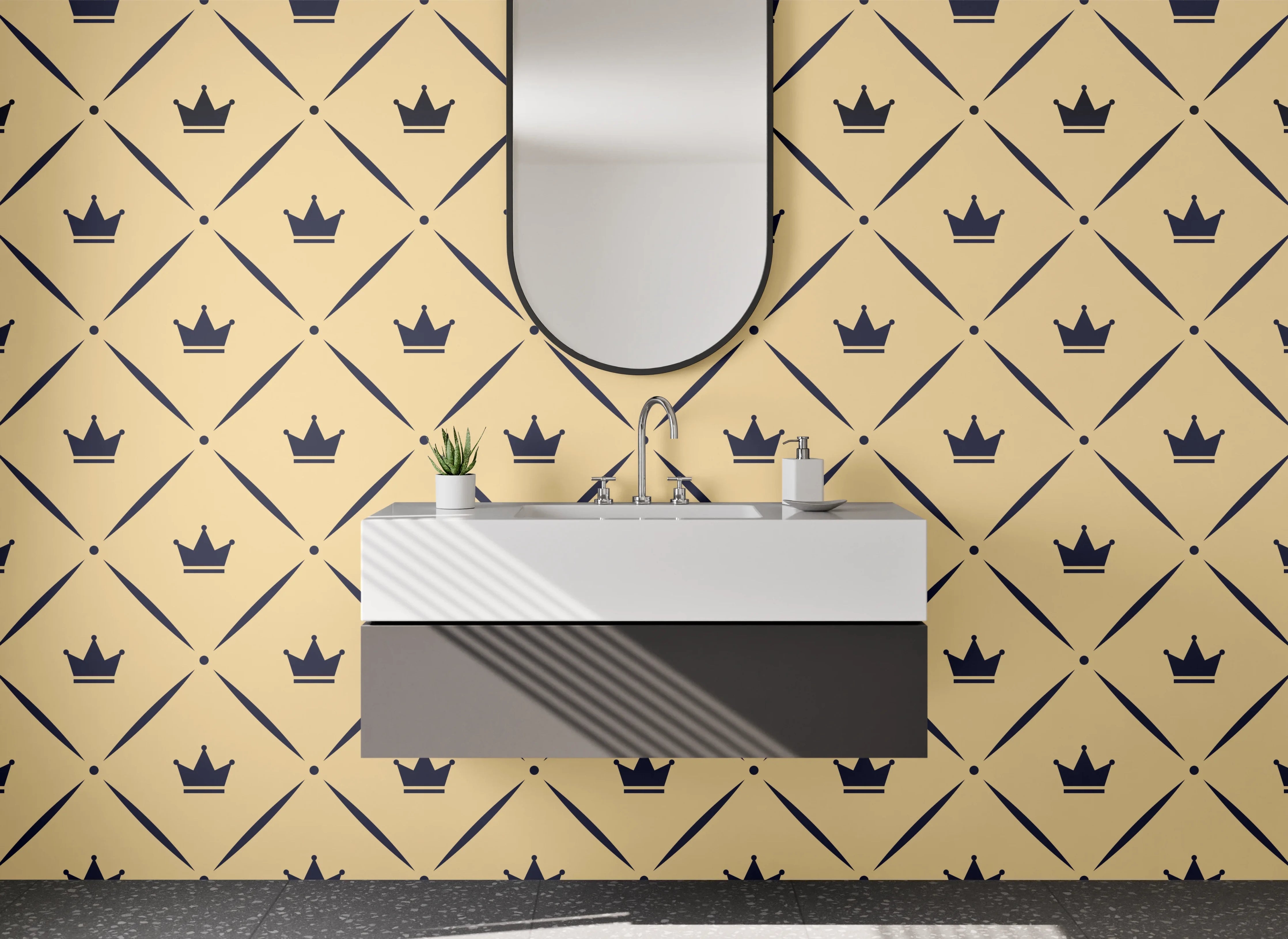 Waschbecken-Rückwand - Krone Muster Art Deco Beige