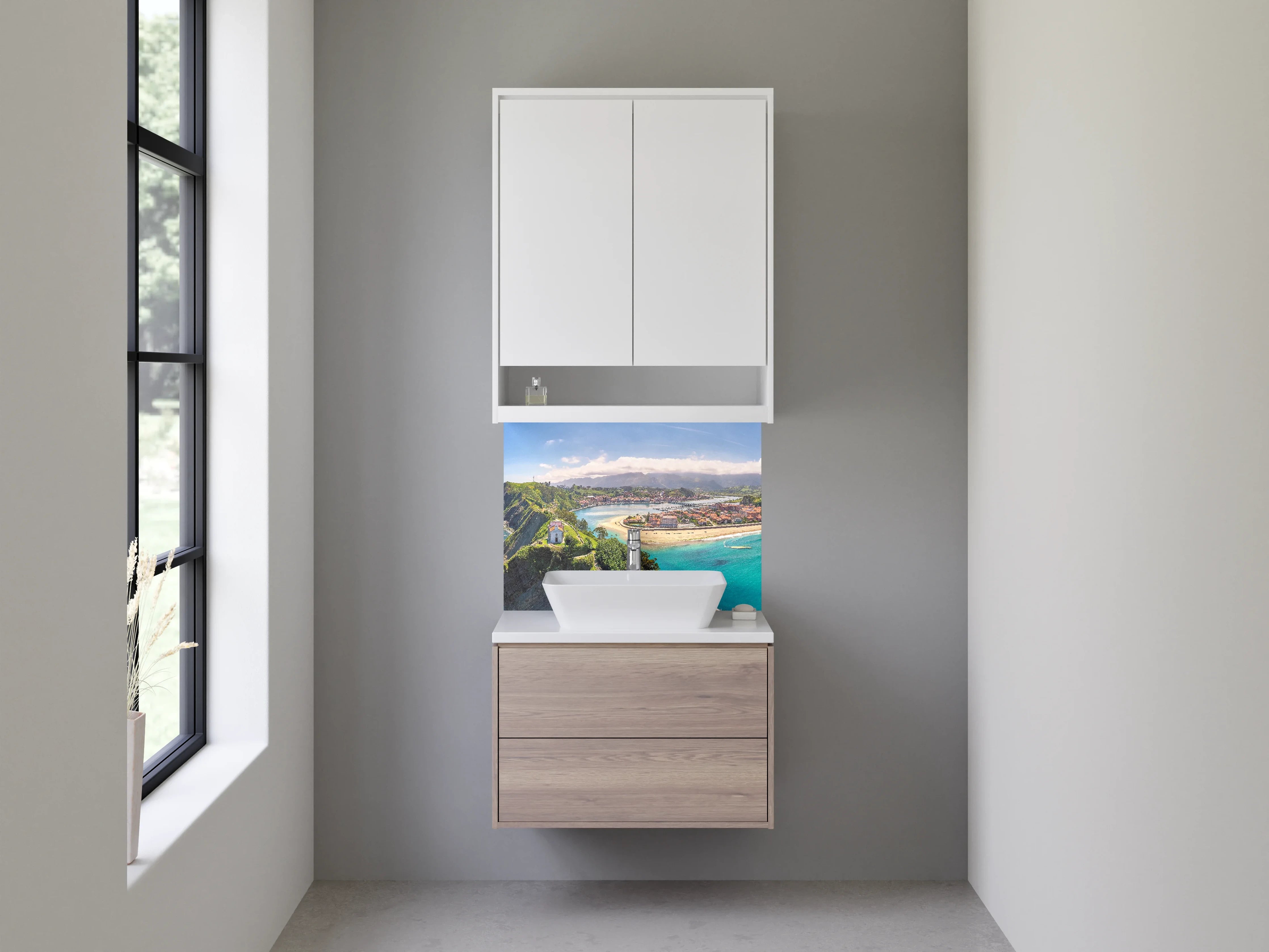 Waschbecken-Rückwand - Küstenblick mit Klippen und Meer