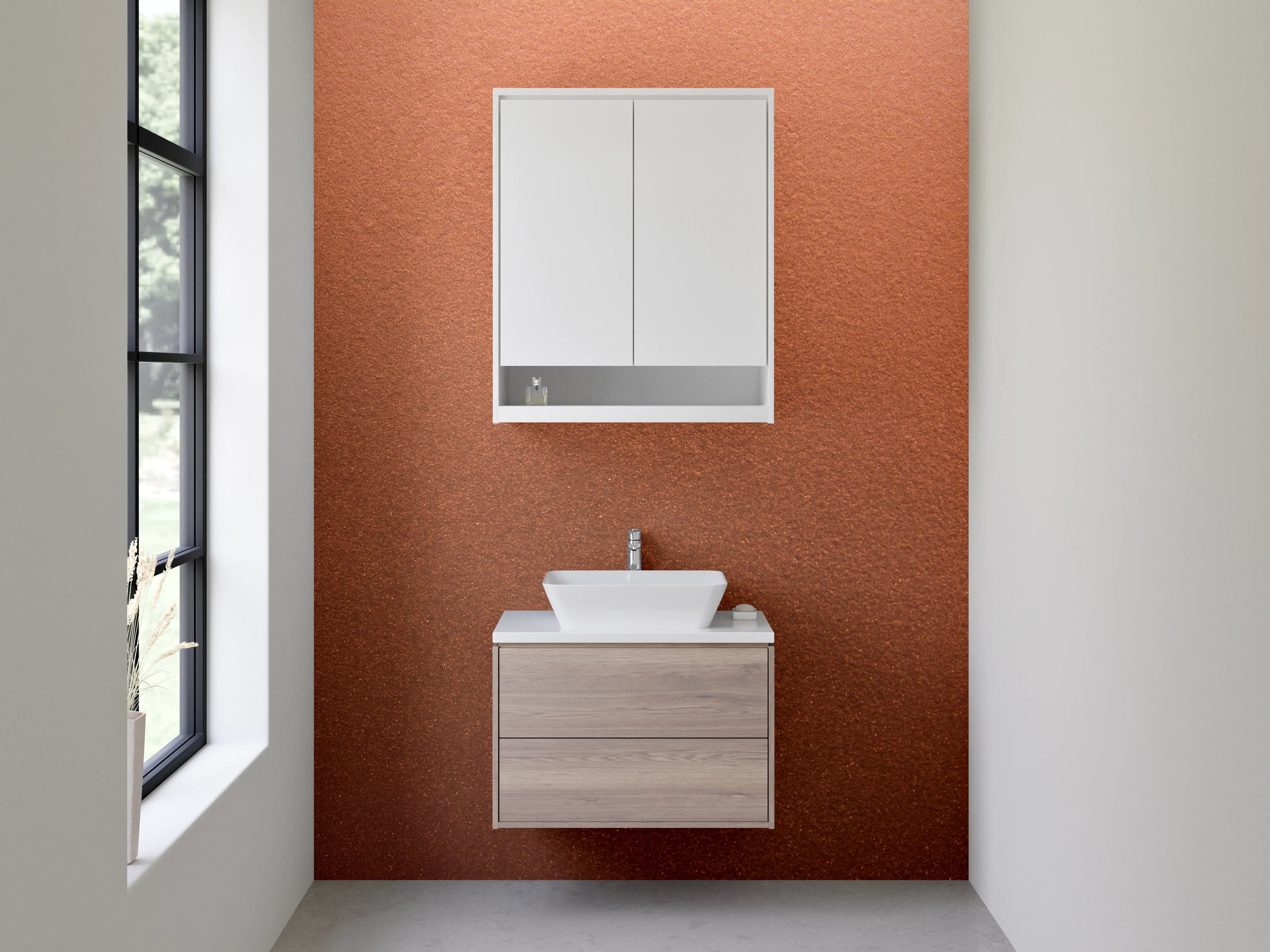 Waschbecken-Rückwand - Kupferfarbene Oberfläche modern