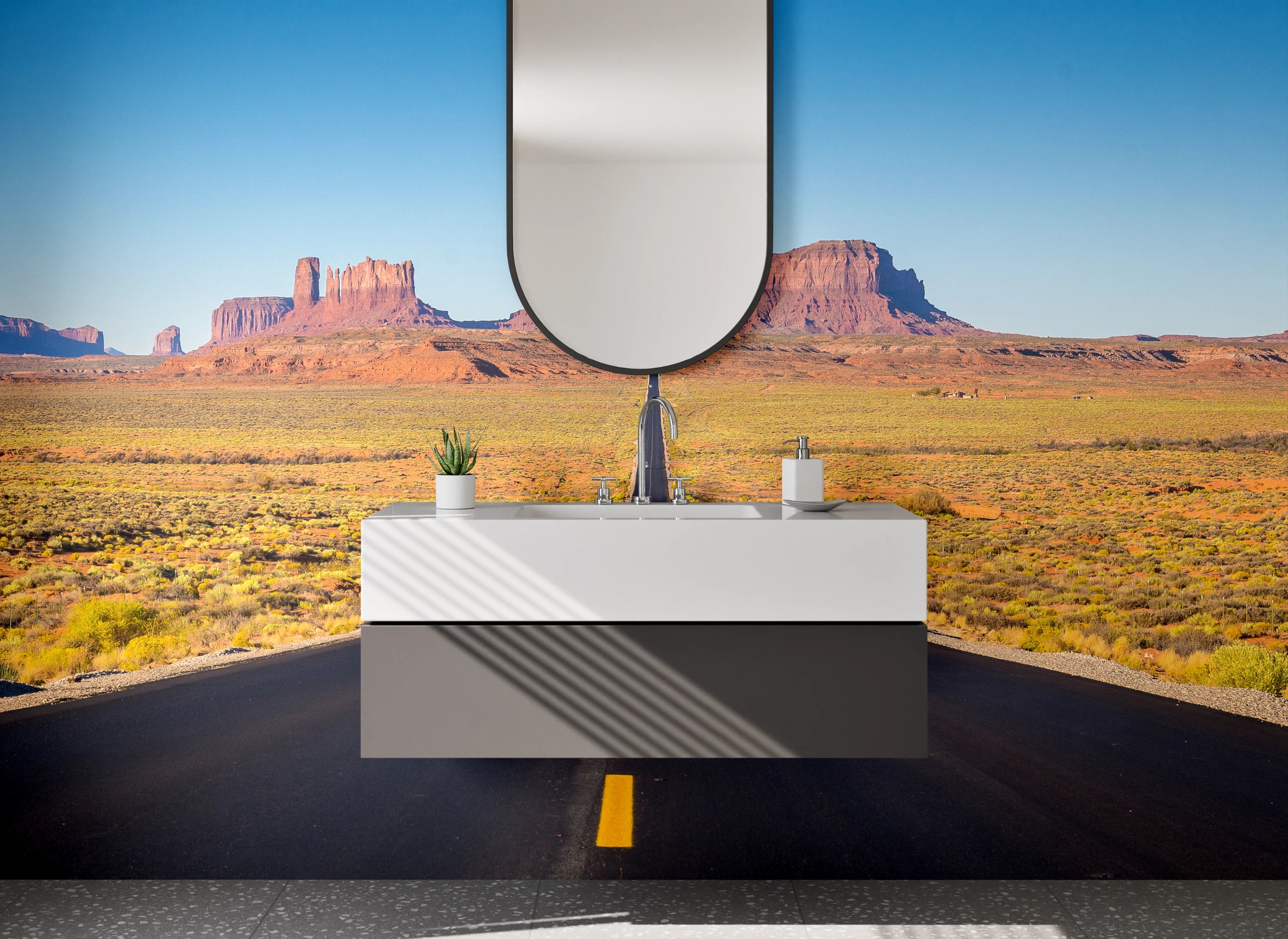 Waschbecken-Rückwand - Lange Straße im Monument Valley