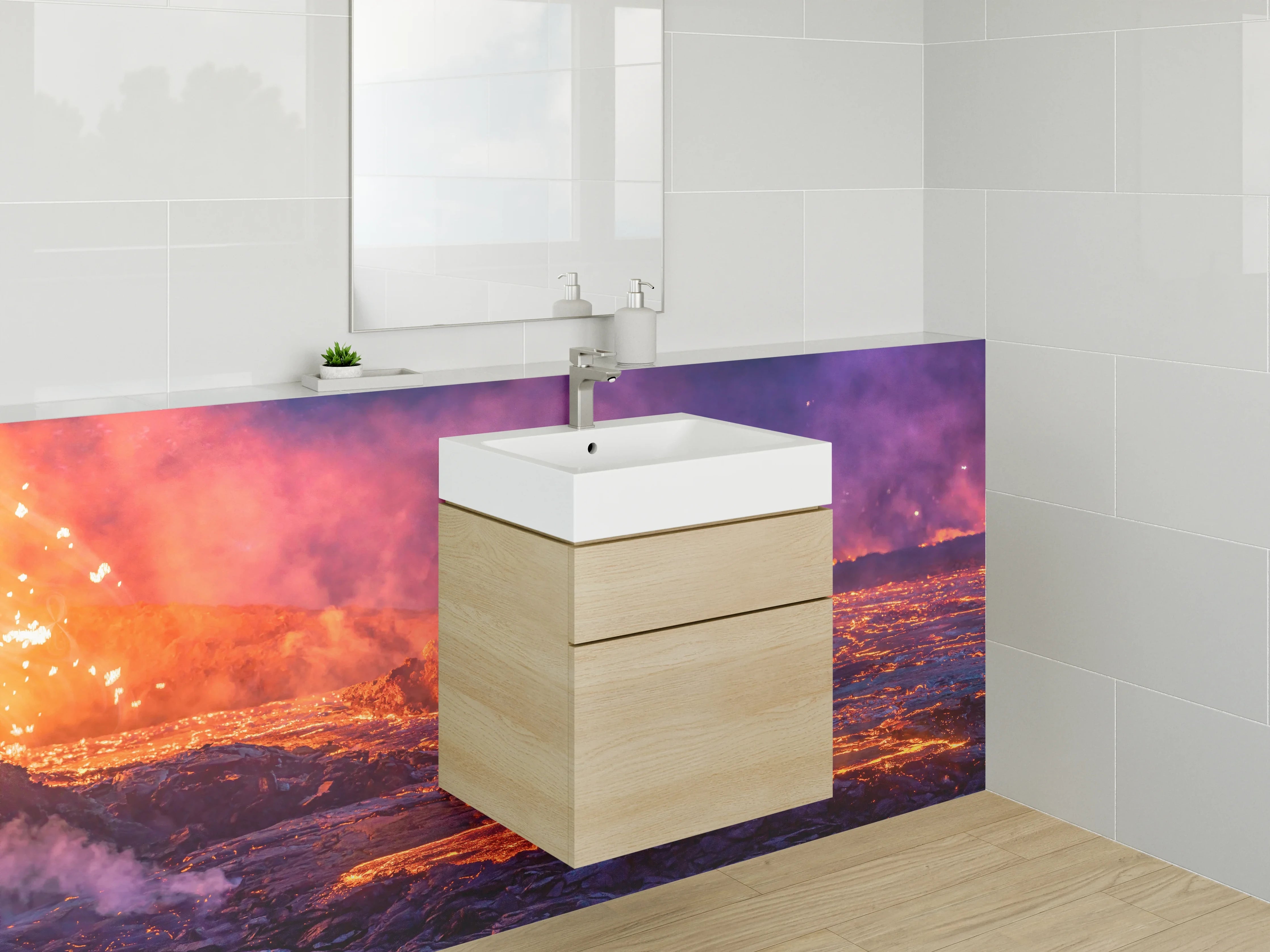 Waschbecken-Rückwand - Lavafluss – Magmatische Landschaft Kunst