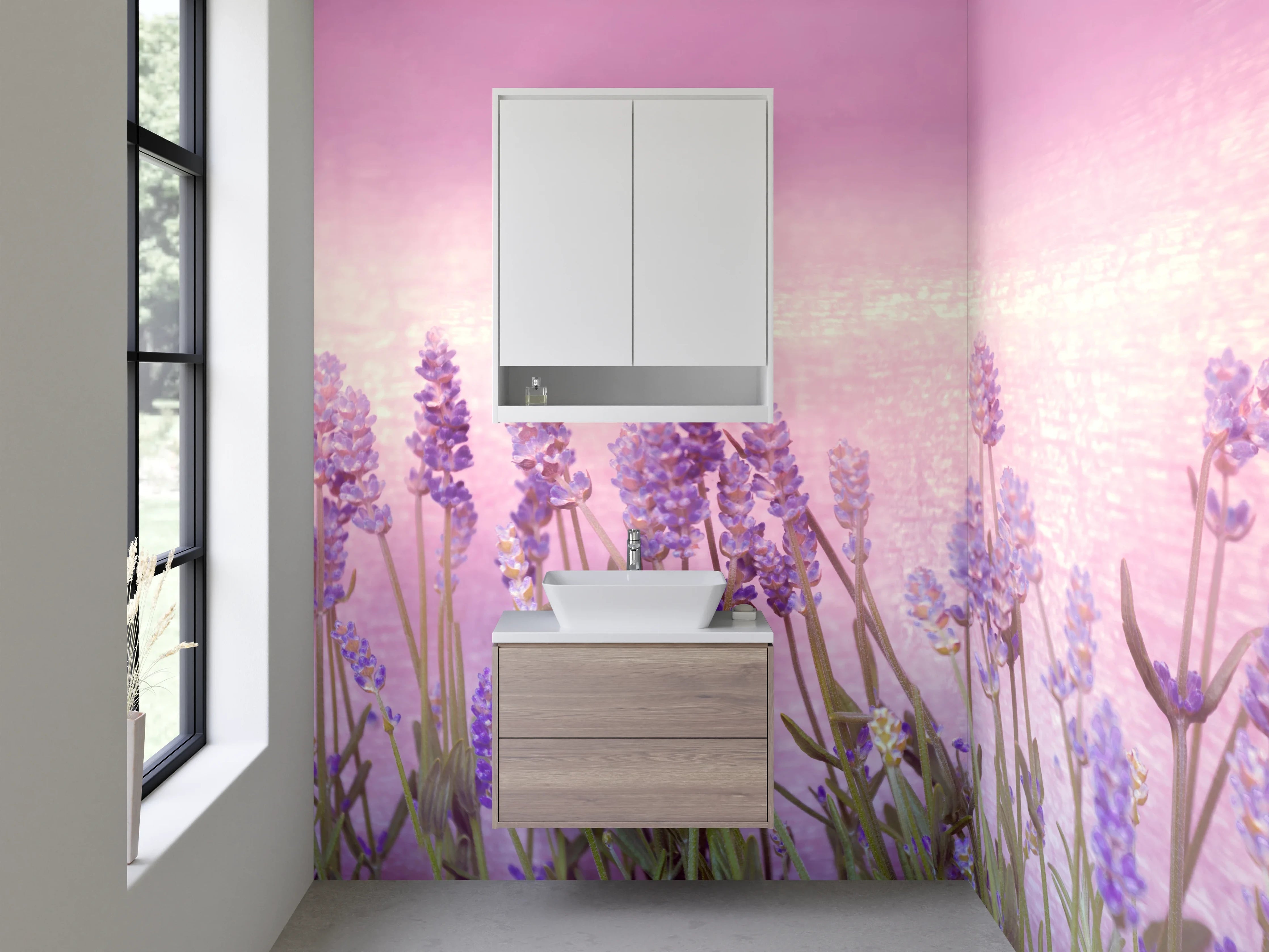 Waschbecken-Rückwand - Lavendel Aquarell Blüten Rosa Lila