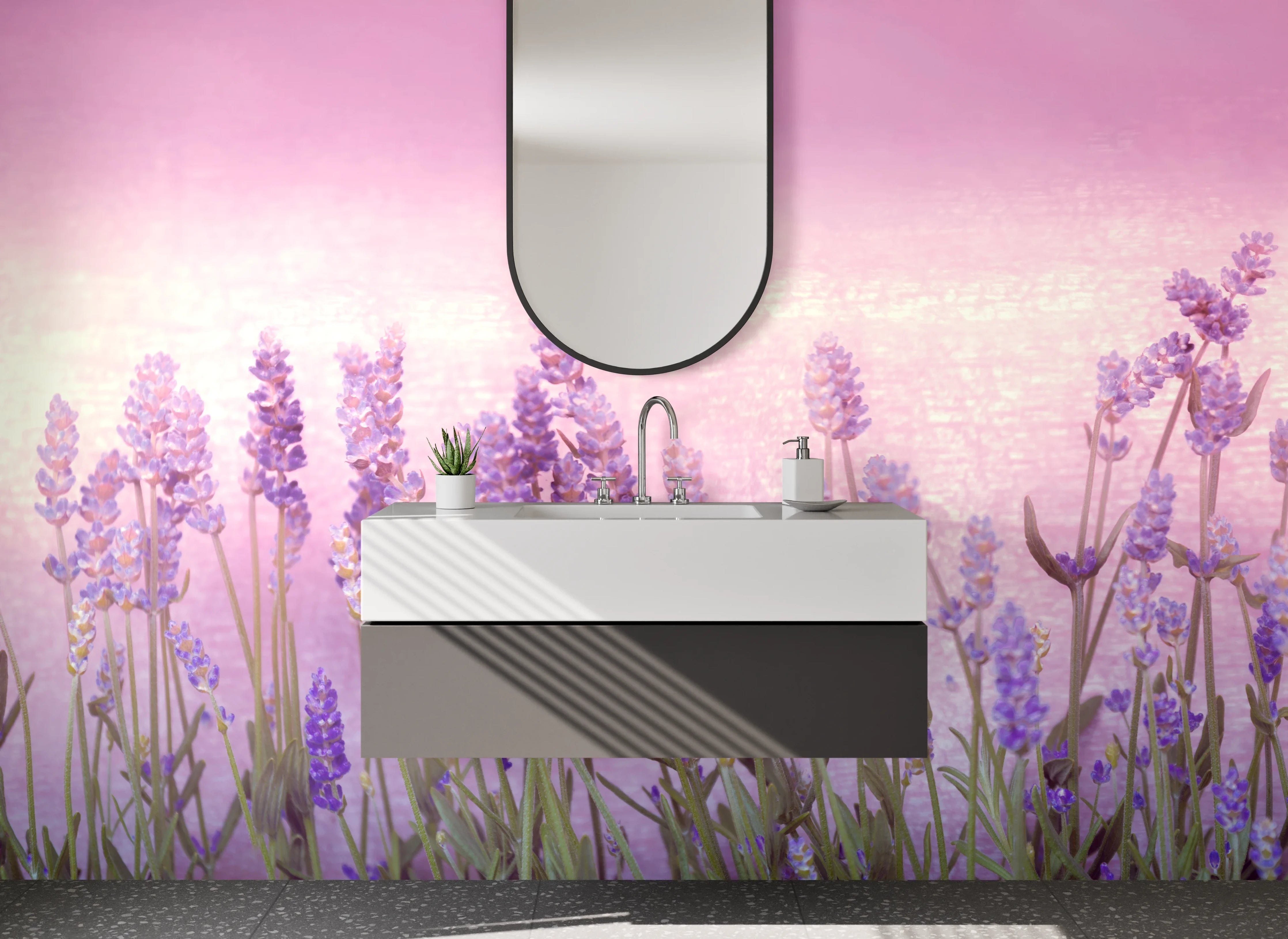 Waschbecken-Rückwand - Lavendel Aquarell Blüten Rosa Lila