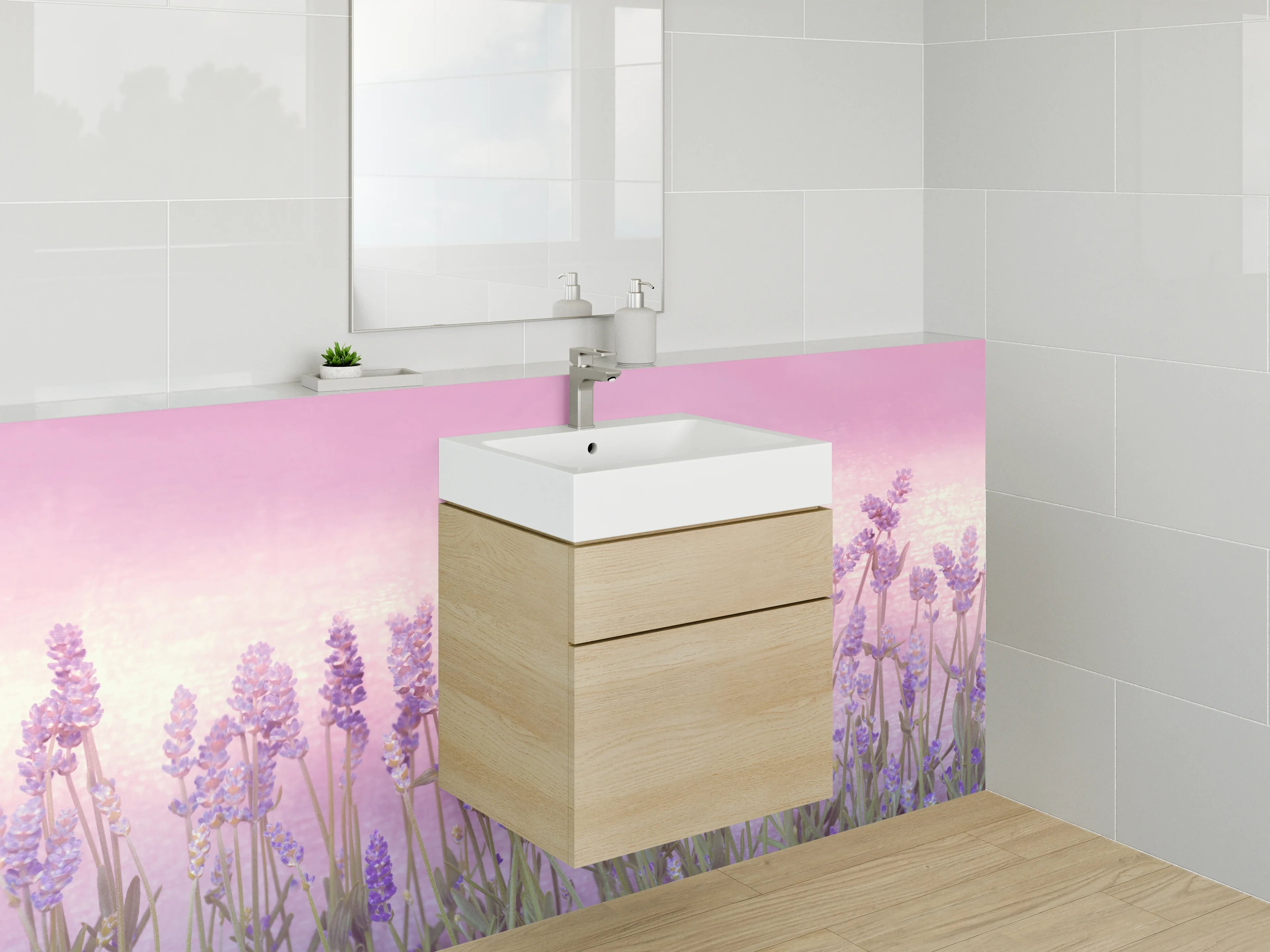 Waschbecken-Rückwand - Lavendel Aquarell Blüten Rosa Lila