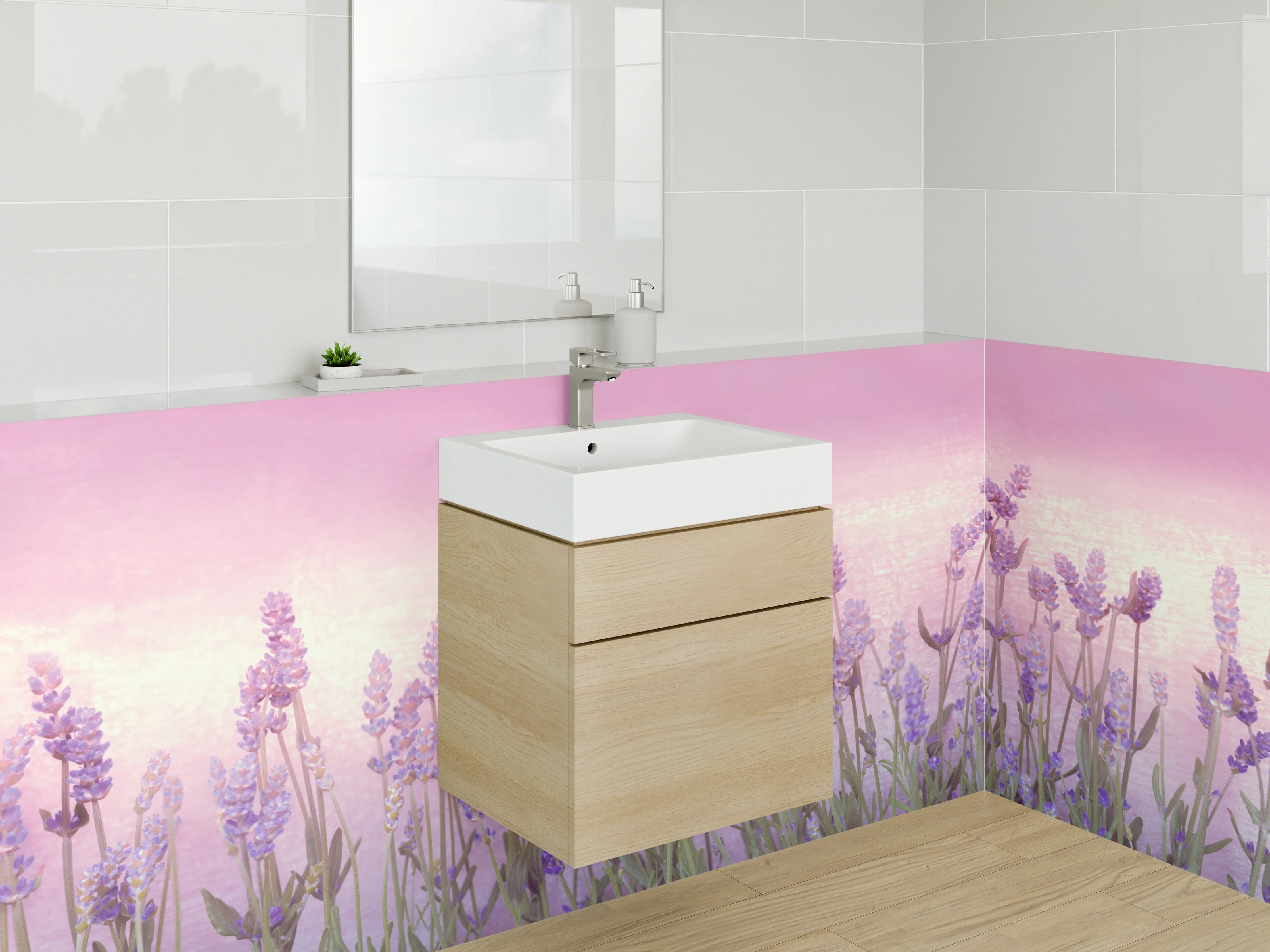 Waschbecken-Rückwand - Lavendel Aquarell Blüten Rosa Lila
