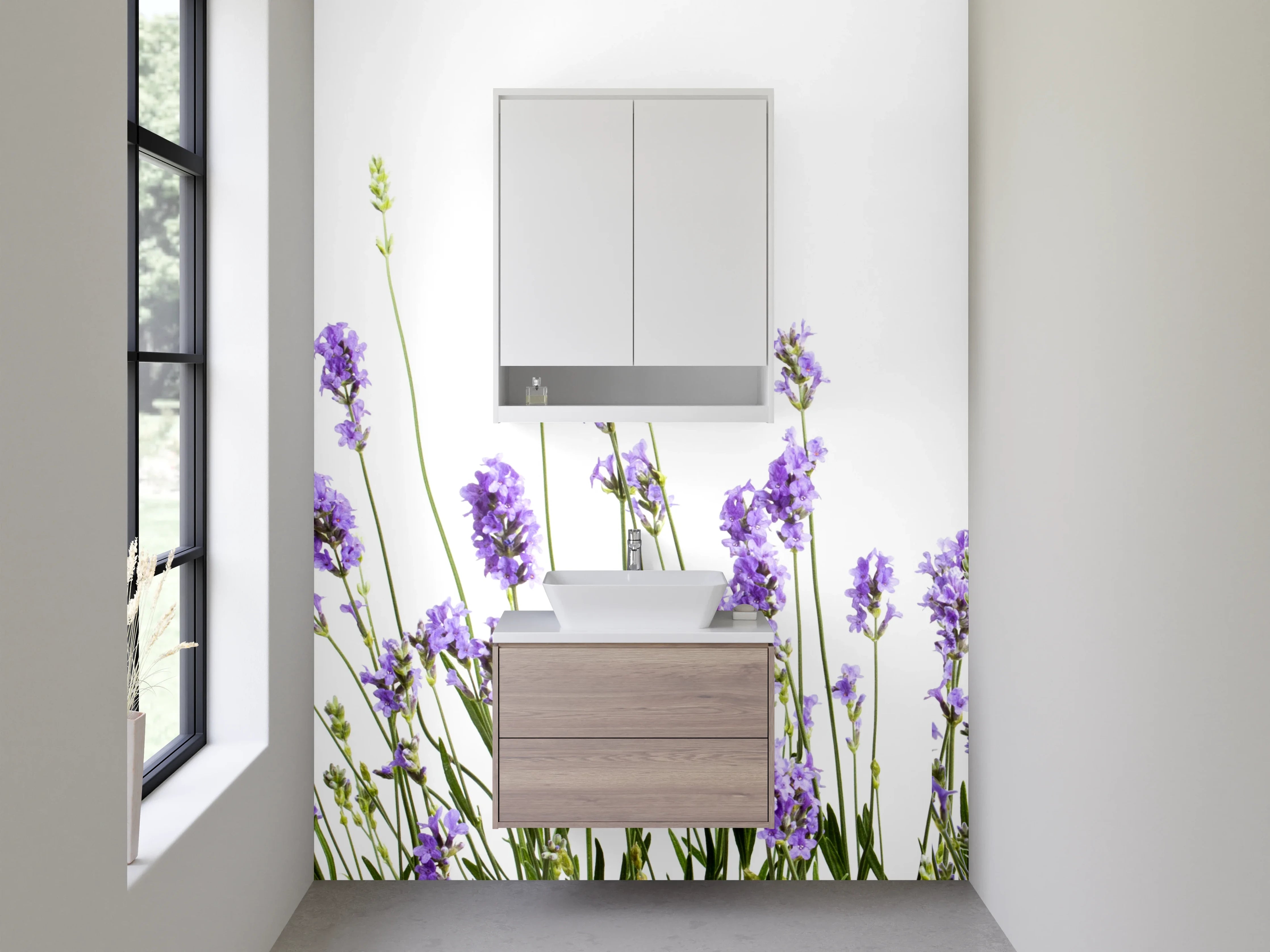 Waschbecken-Rückwand - Lavendel Blumen Wiese Illustration