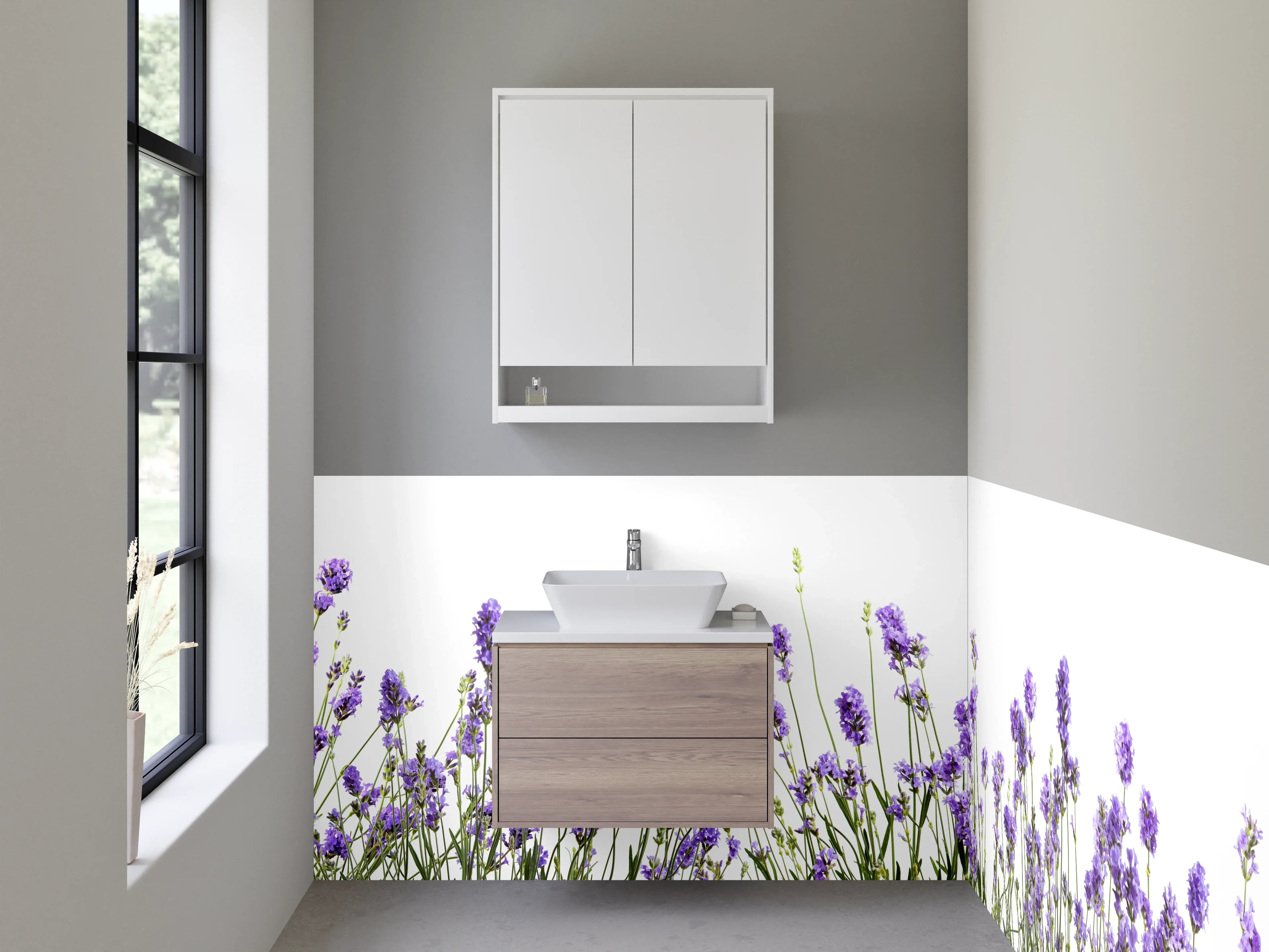 Waschbecken-Rückwand - Lavendel Blumen Wiese Illustration