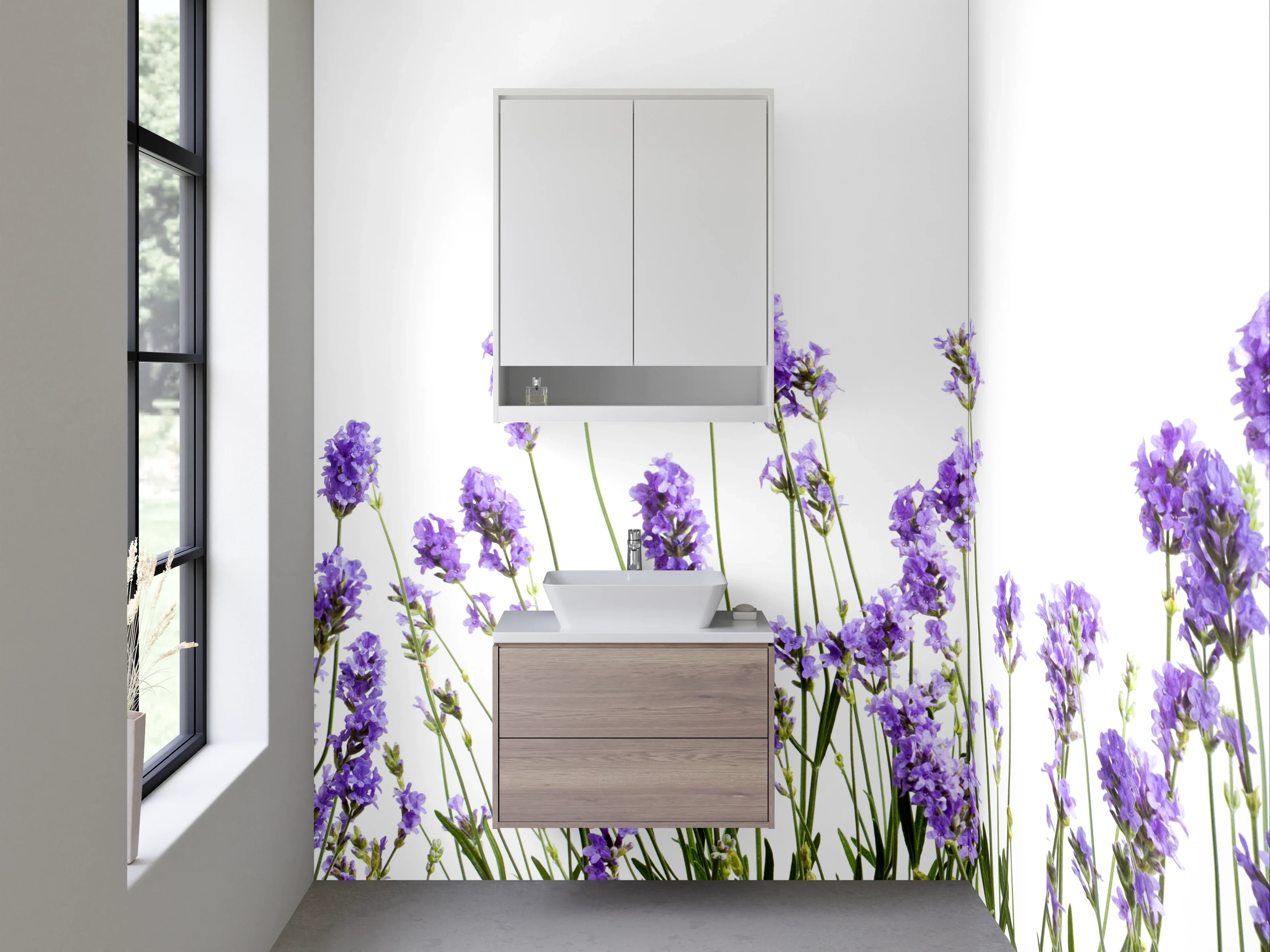 Waschbecken-Rückwand - Lavendel Blumen Wiese Illustration