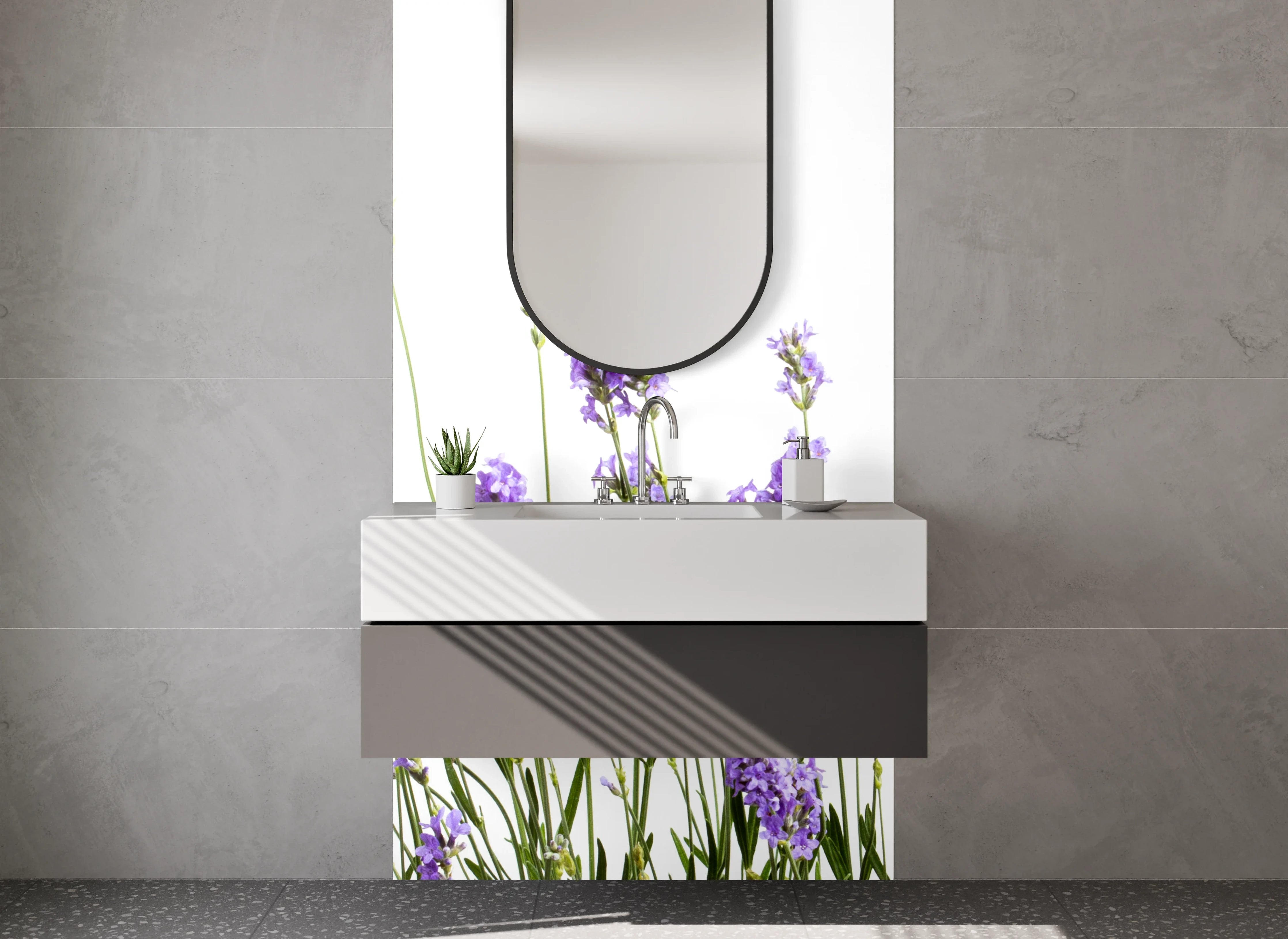 Waschbecken-Rückwand - Lavendel Blumen Wiese Illustration
