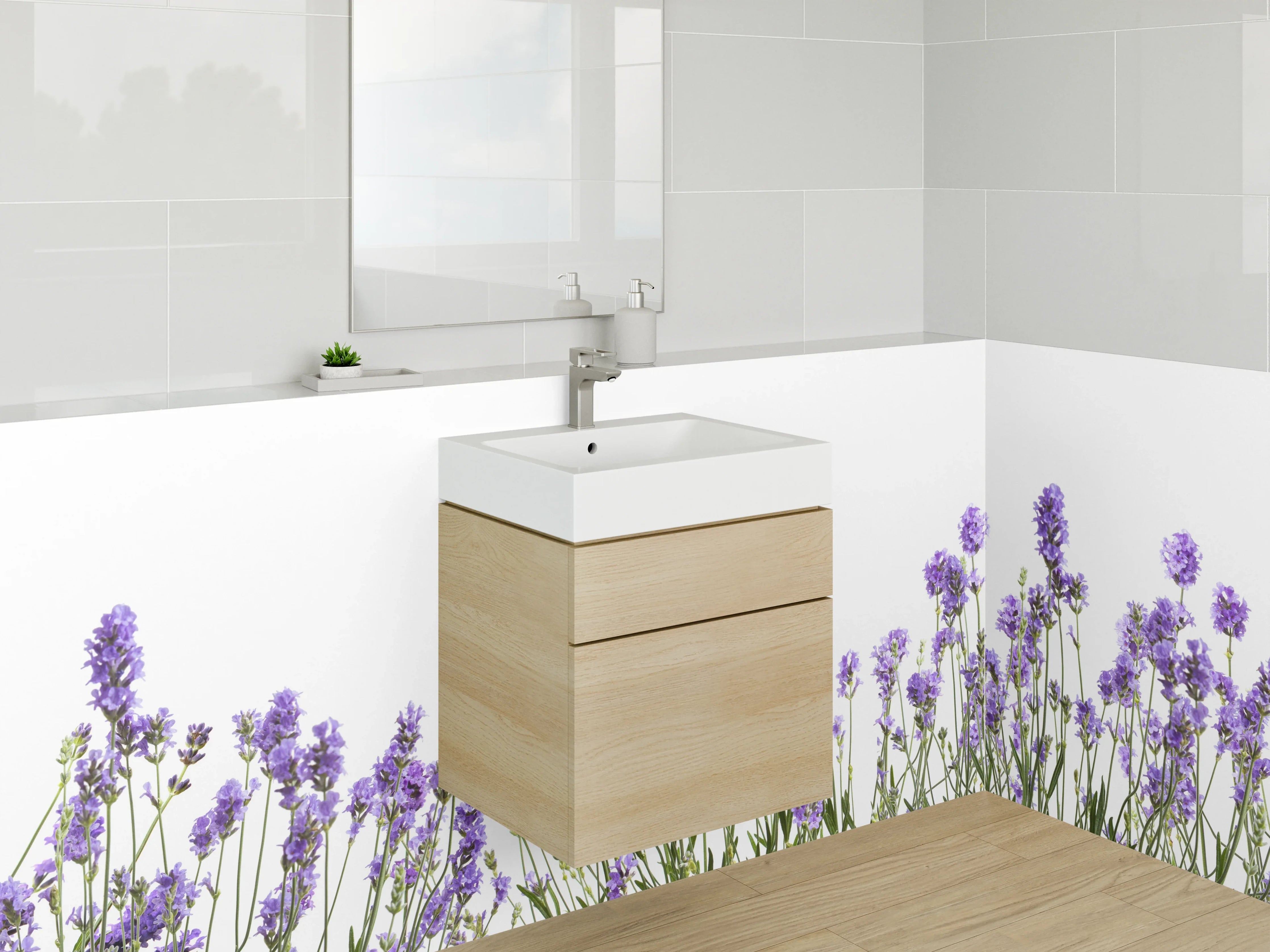 Waschbecken-Rückwand - Lavendel Blumen Wiese Illustration
