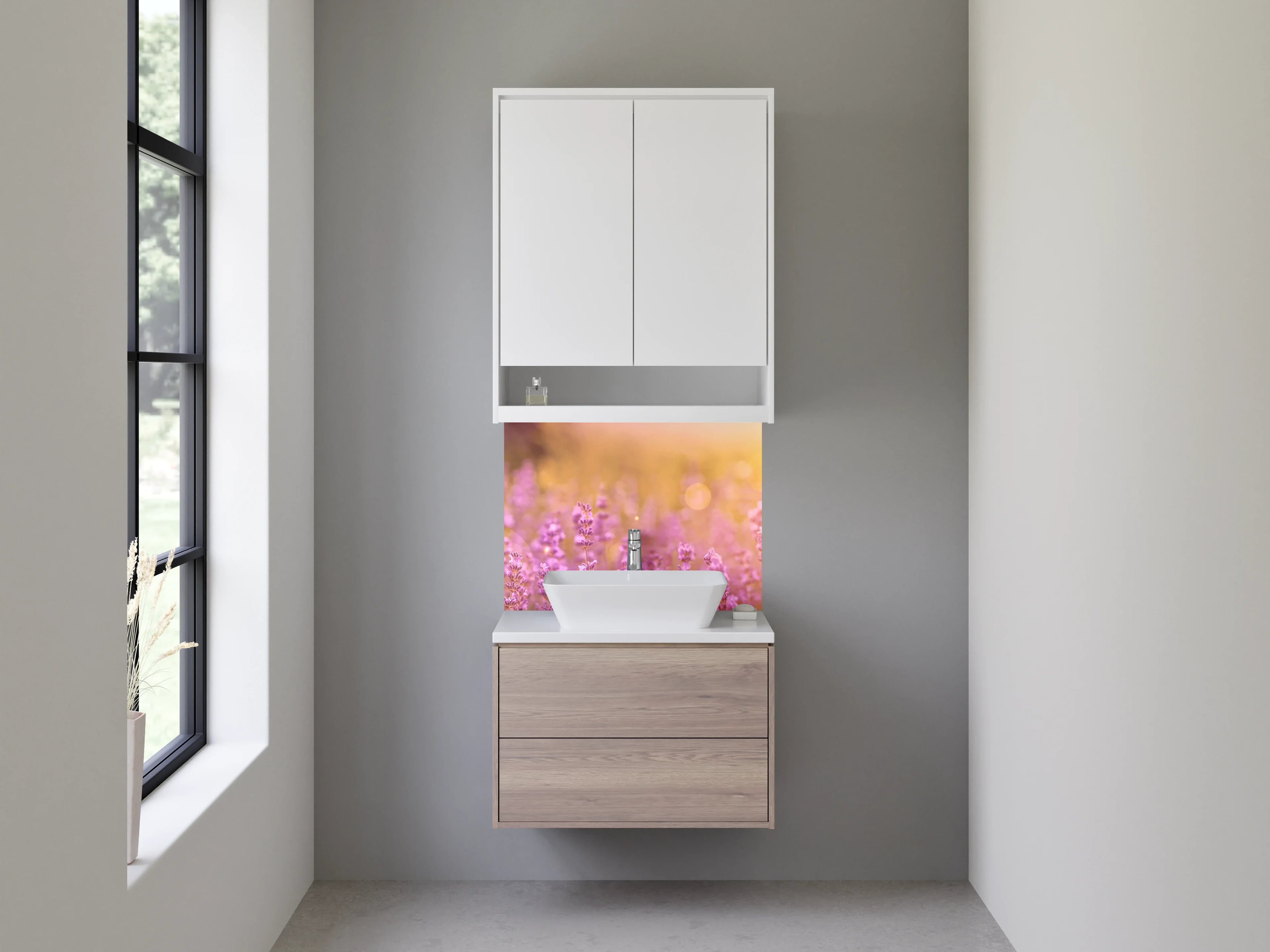 Waschbecken-Rückwand - Lavendel Feld Sonnenuntergang Magie