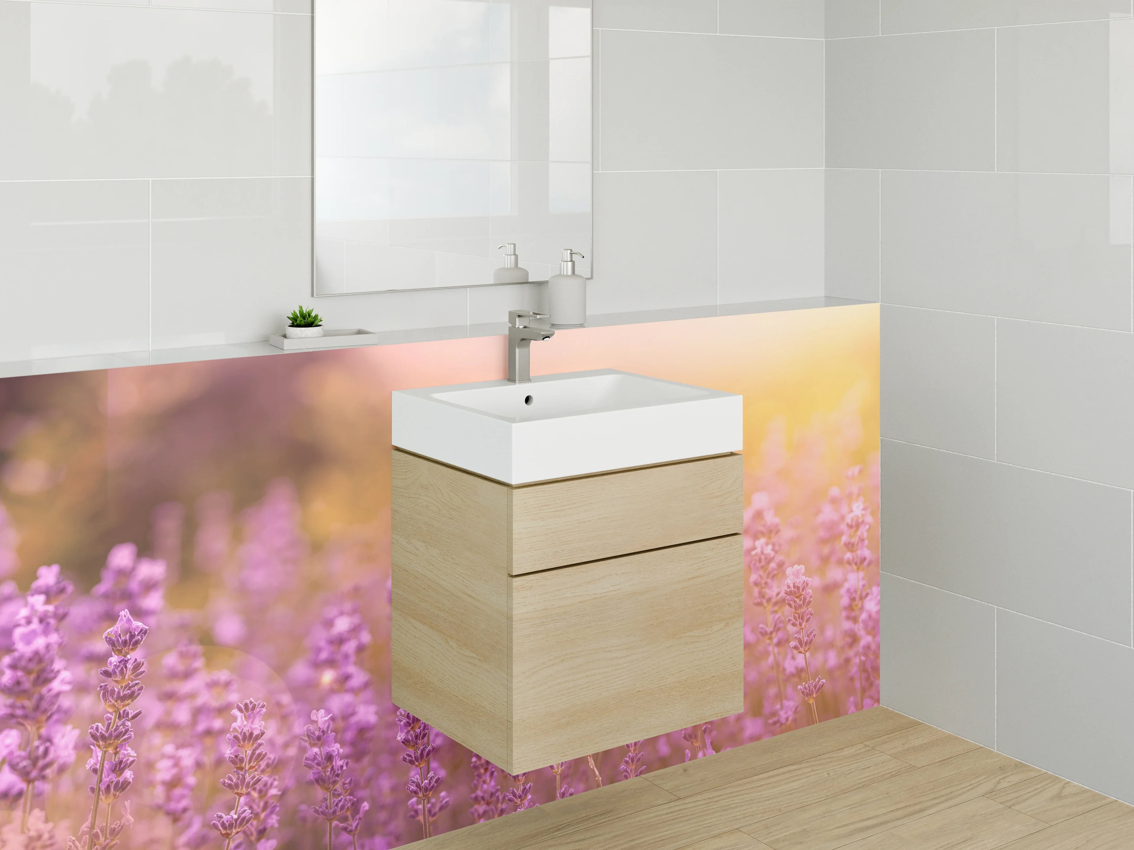 Waschbecken-Rückwand - Lavendel Feld Sonnenuntergang Magie