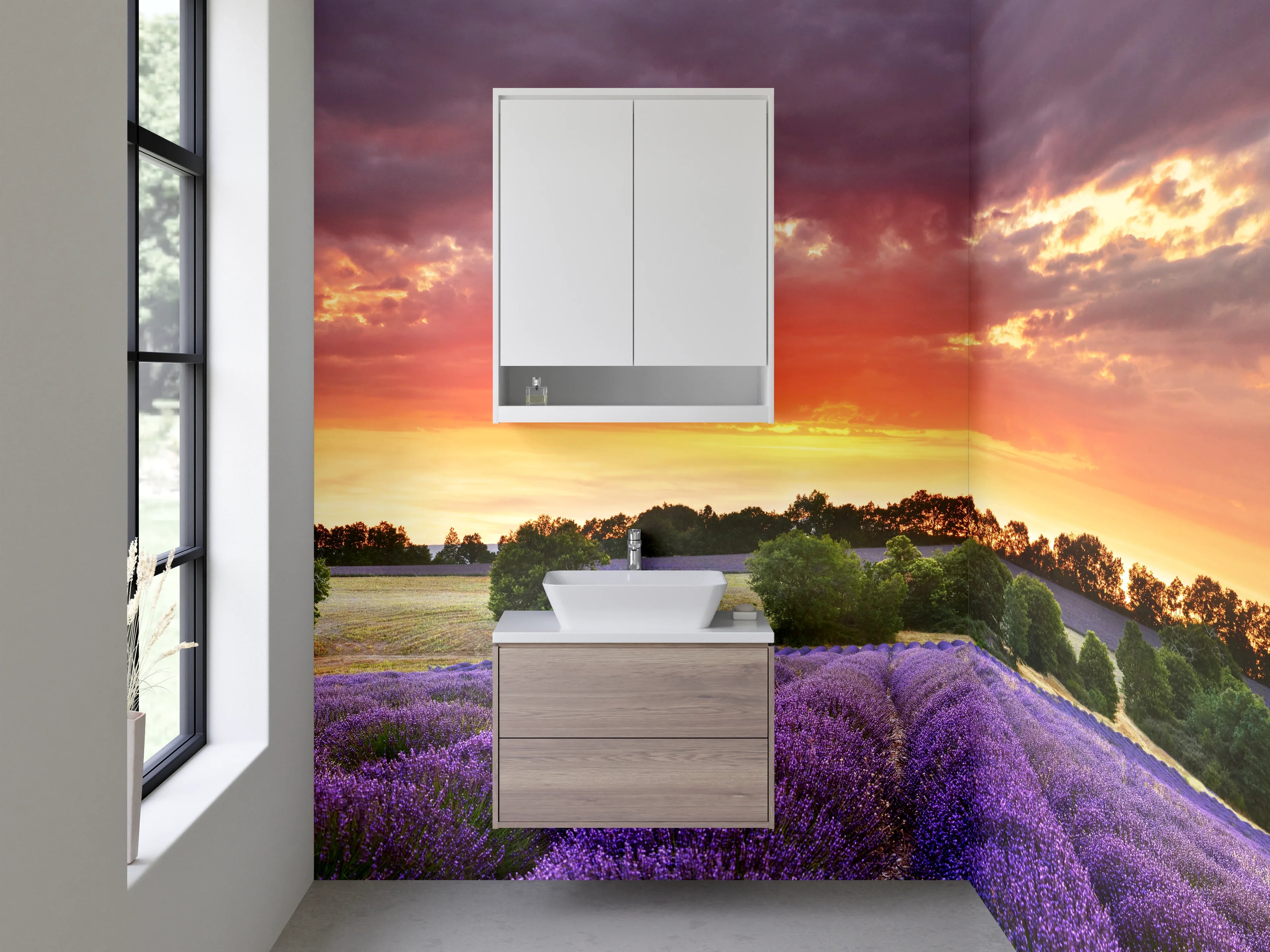 Waschbecken-Rückwand - Lavendelfeld Sonnenuntergang Landschaft