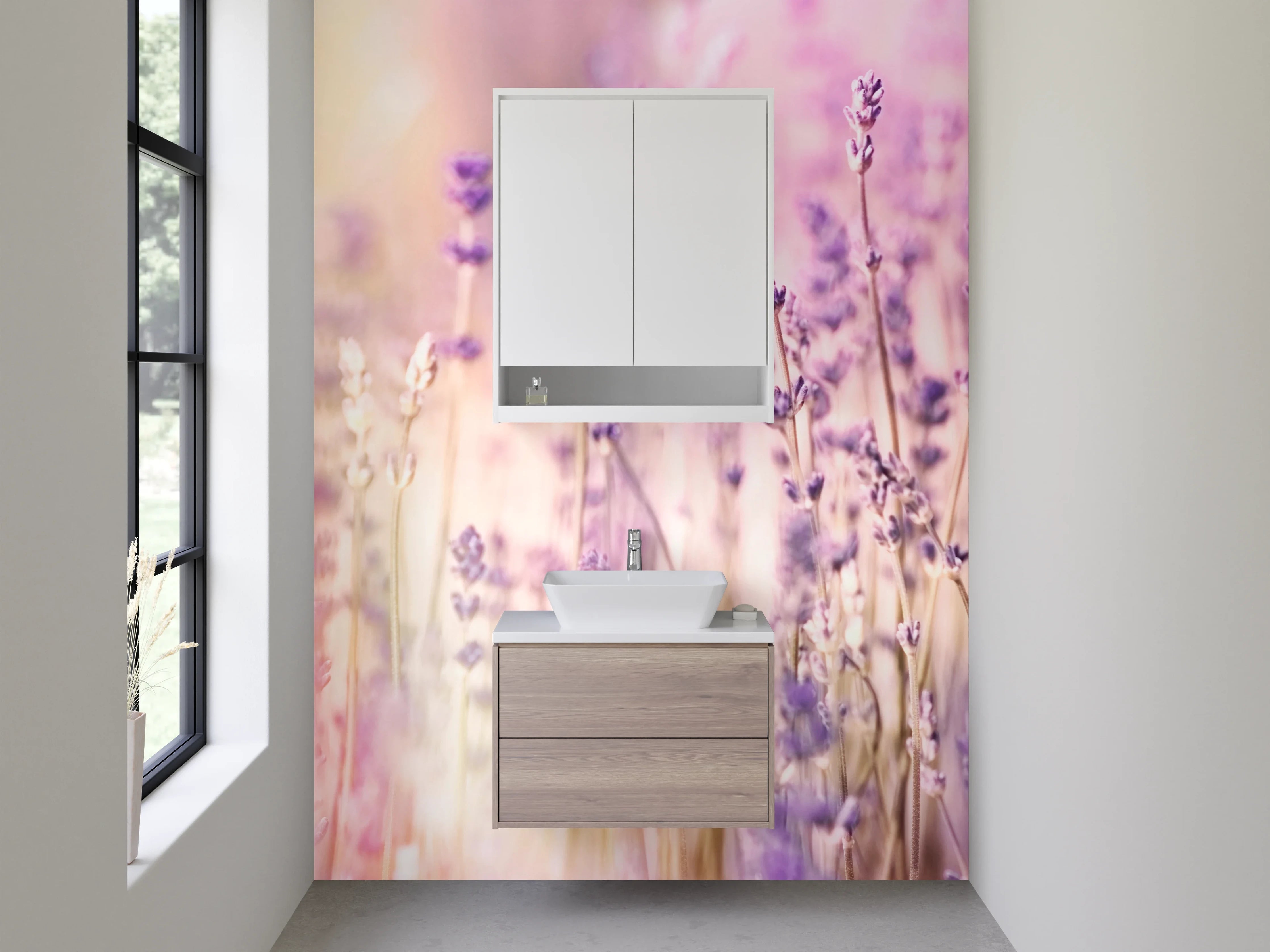 Waschbecken-Rückwand - Lavendelfeld Wellness Wandbild